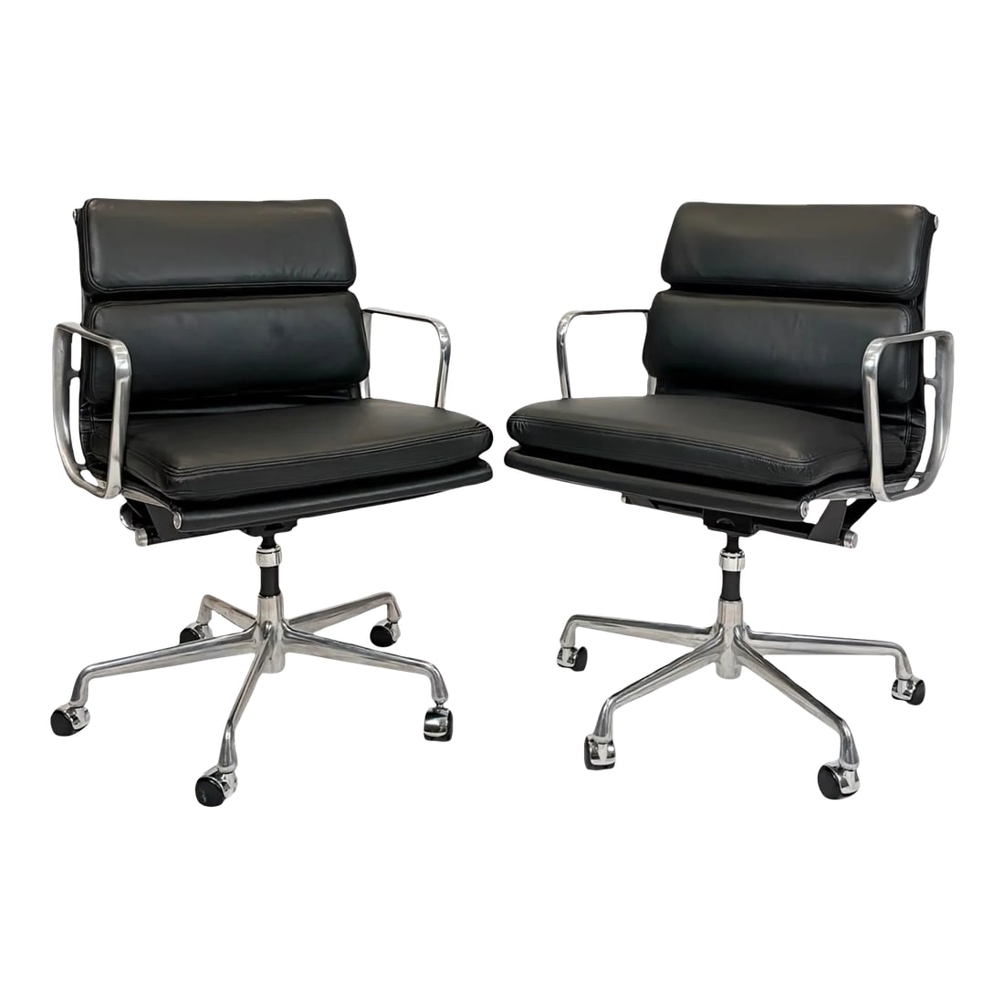 Pair of Eames Aluminum Group Soft Pad Management Chairs by Herman Miller - Black Leather (1 of 10)