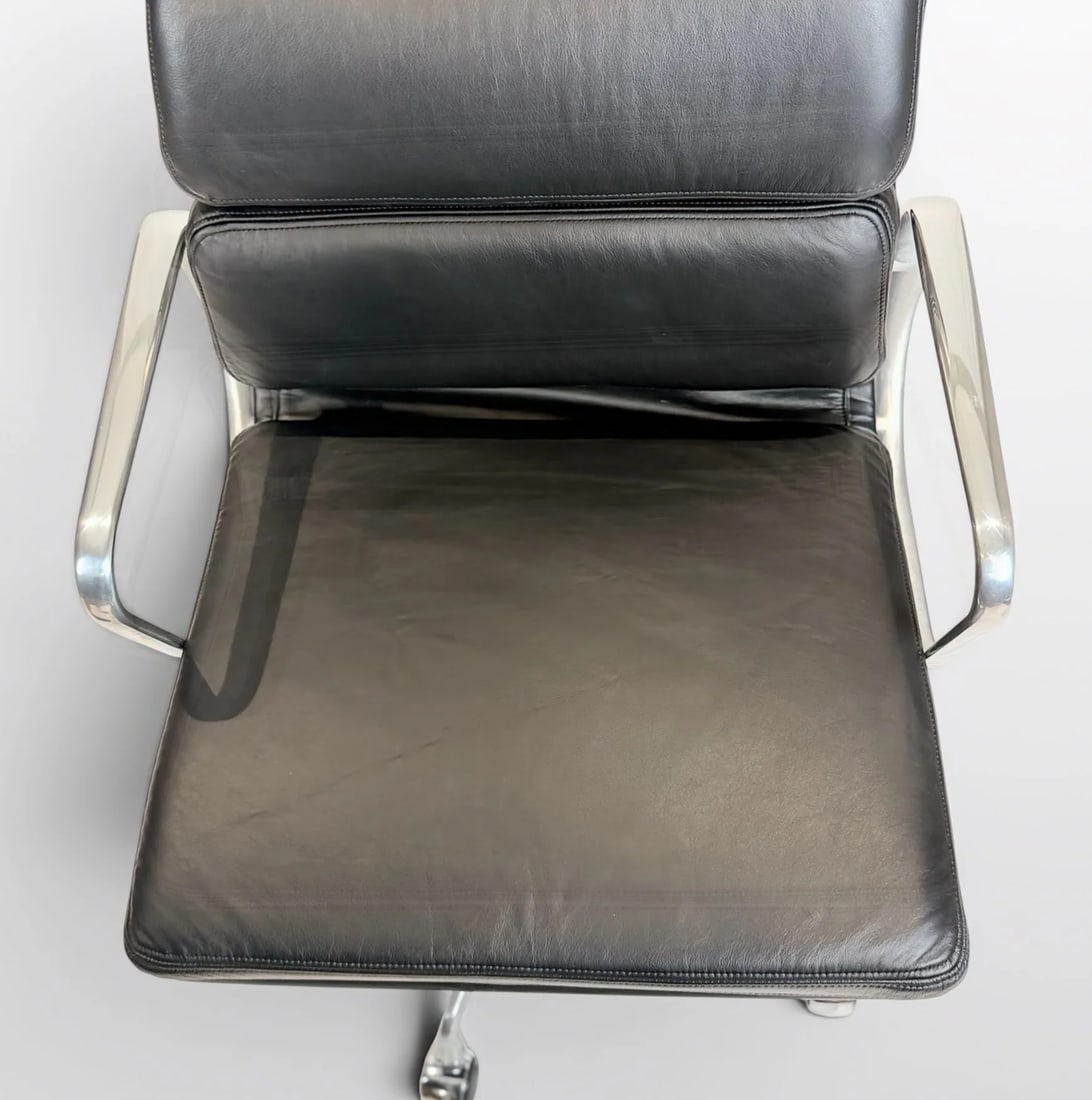 Pair of Eames Aluminum Group Soft Pad Management Chairs by Herman Miller - Black Leather - 9