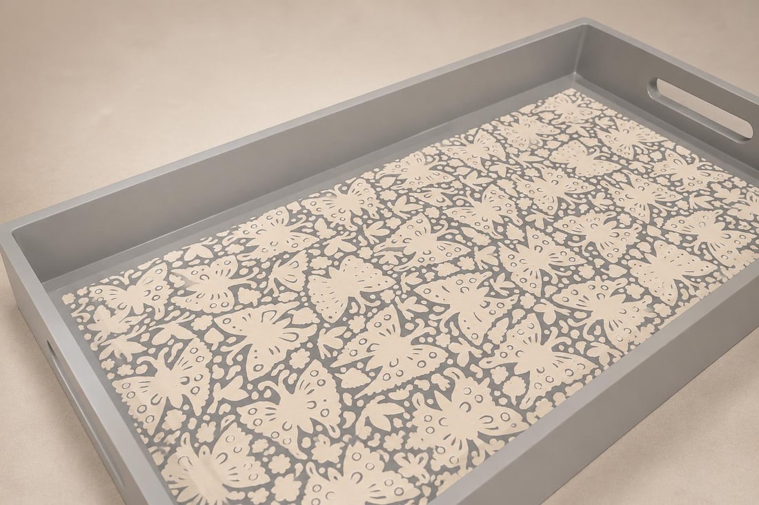 Large "Butterflies" Decorative Tray, Lacquered Wood, Ensamble Artesano, 2024 - 8