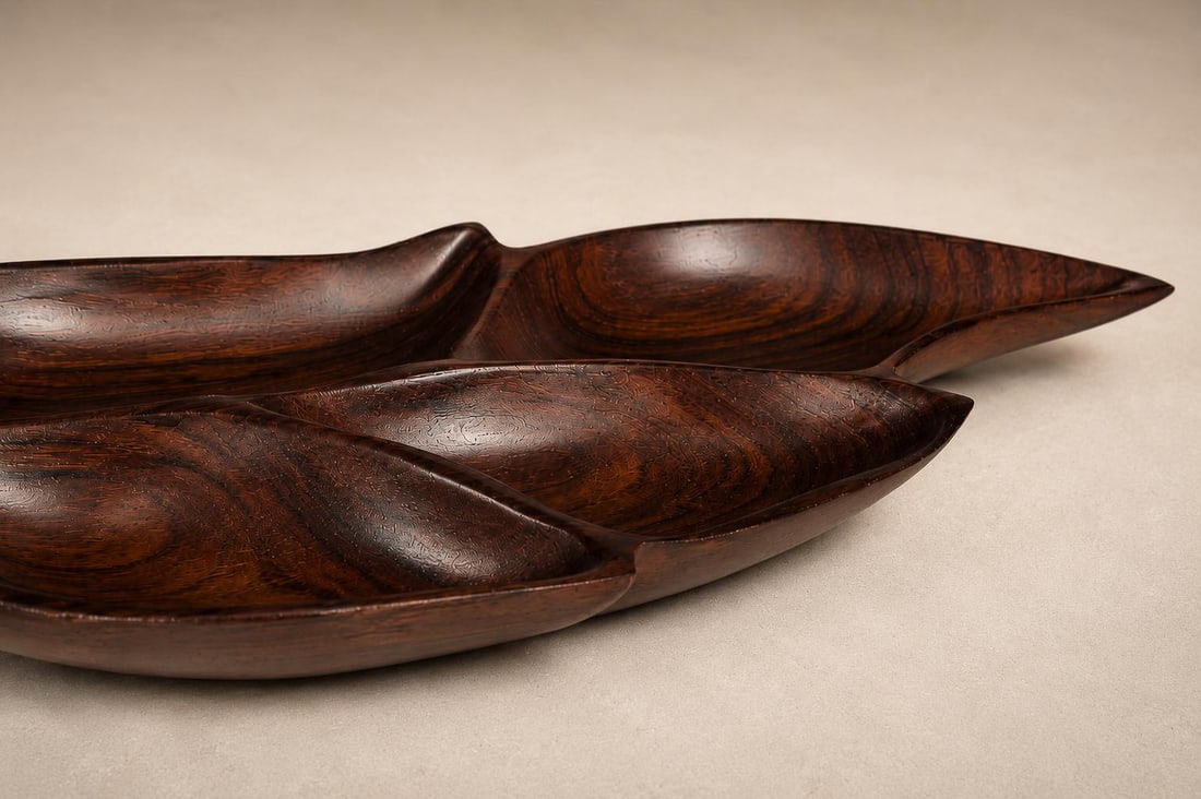 1960s Brazilian Rosewood Leaf-Form Serving Tray / Sculptural Organic Modern Hand-Carved Tray / Mid-C - 11