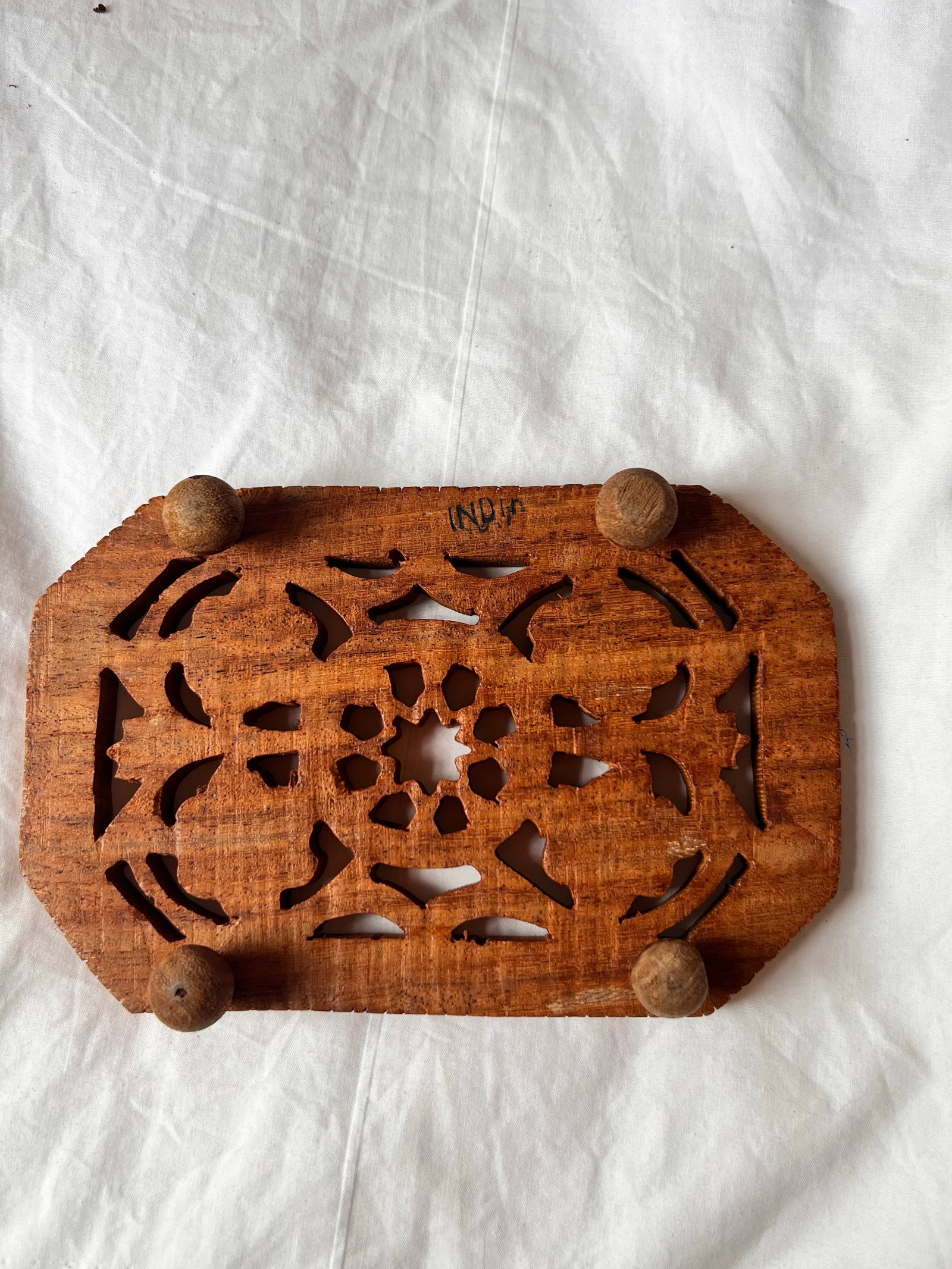 Vintage Anglo Indian Hand Carved Wood Trivets - A Pair - 2