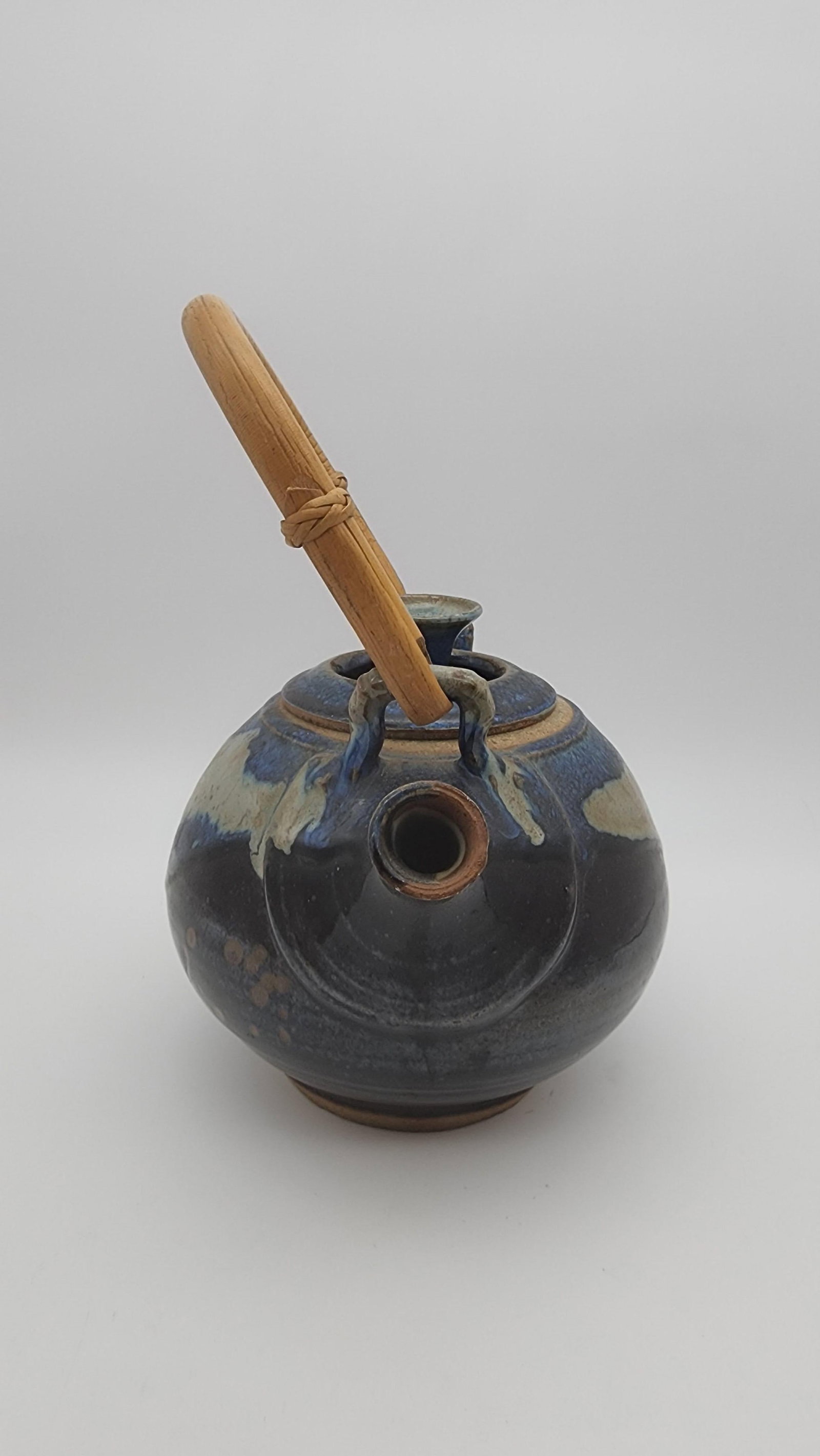 Mid 20th Century Studio Pottery Teapot with Bentwood Handle and Cobalt Drip Glaze - 5