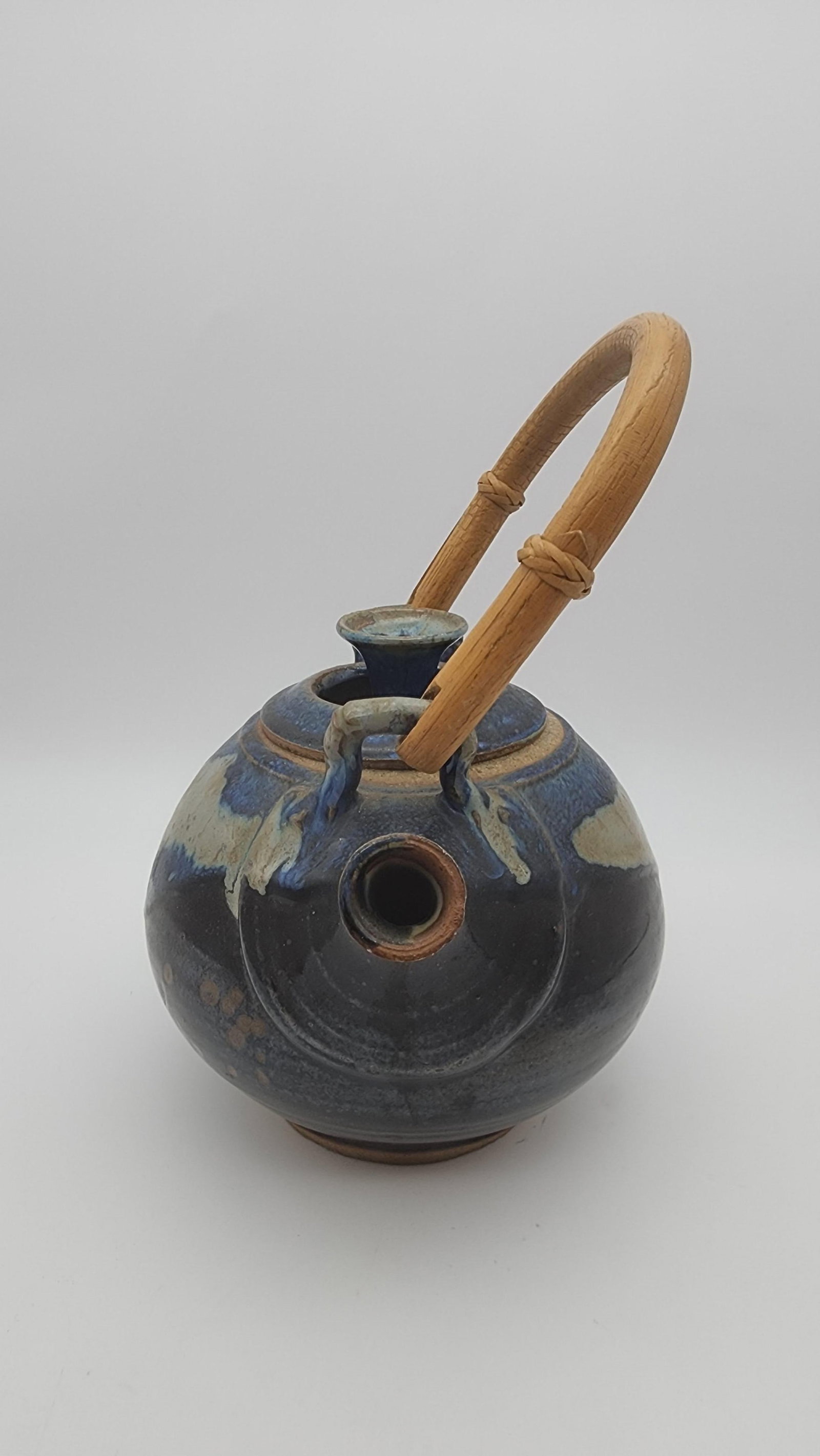 Mid 20th Century Studio Pottery Teapot with Bentwood Handle and Cobalt Drip Glaze - 6