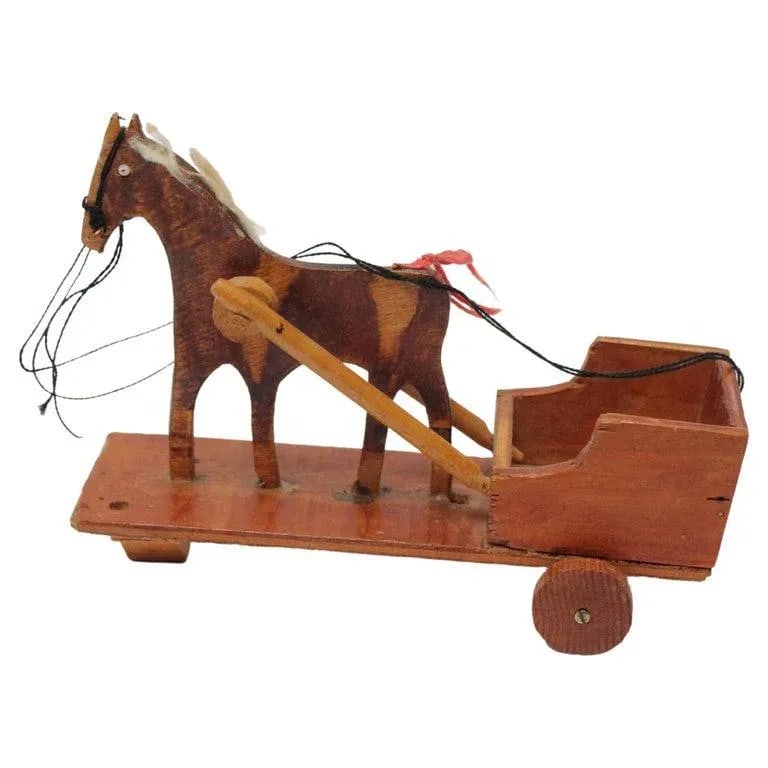 Hand-Carved Folk Art Horse Pulled Cart - 12