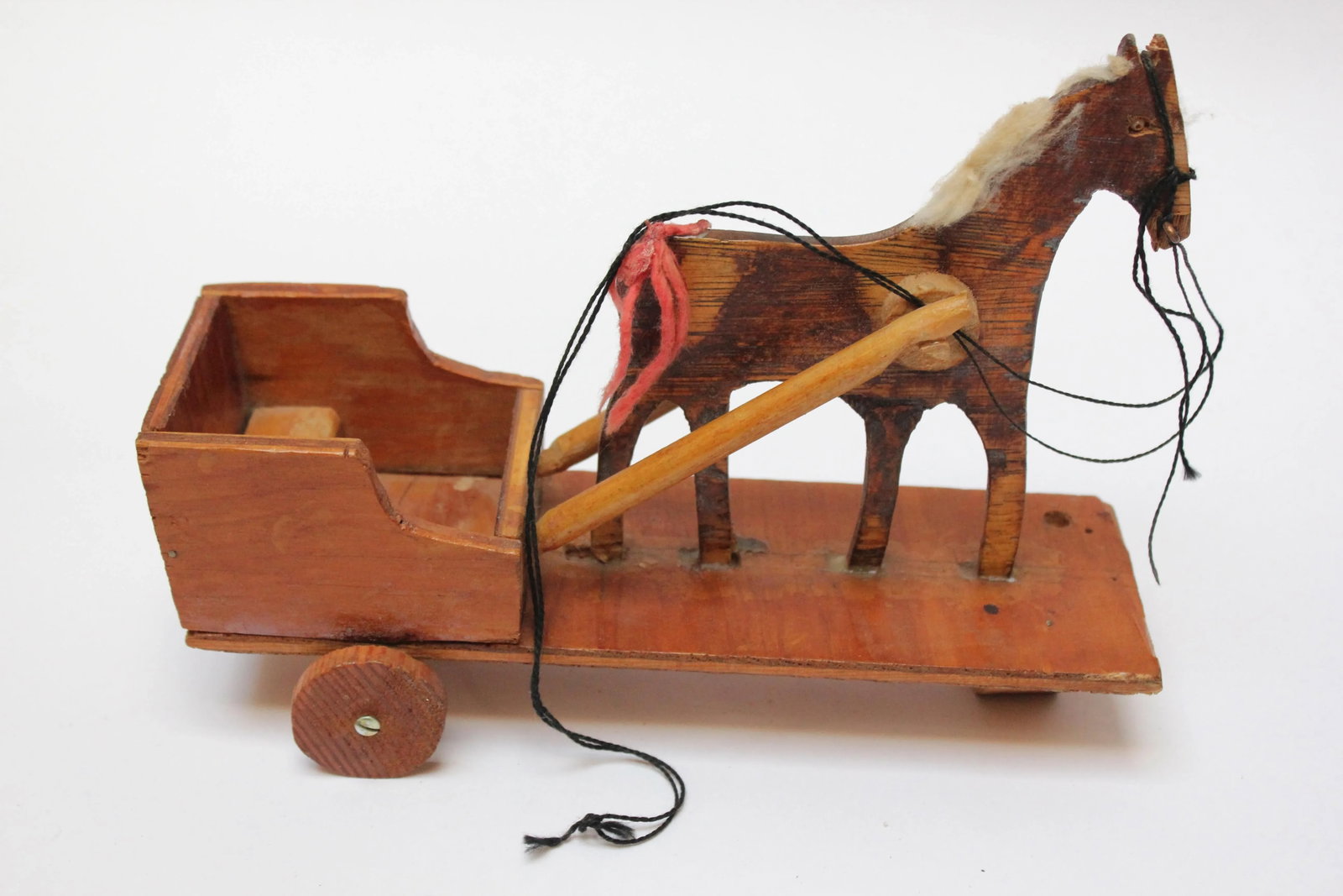 Hand-Carved Folk Art Horse Pulled Cart - 2