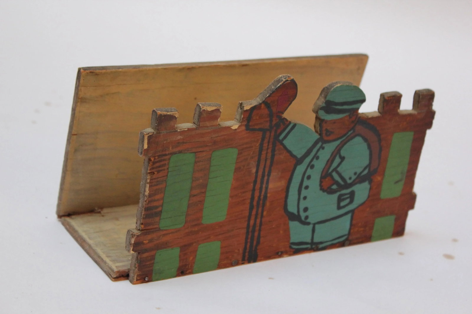 Vintage Folk Art Wooden "Postman" Letter Holder - 13