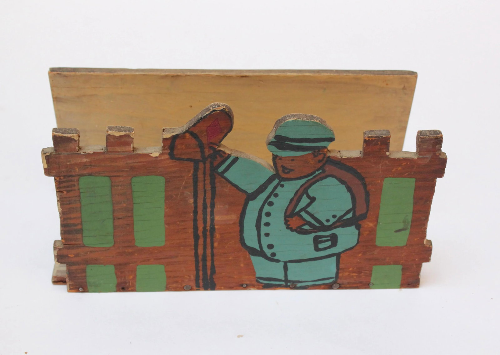 Vintage Folk Art Wooden "Postman" Letter Holder - 2