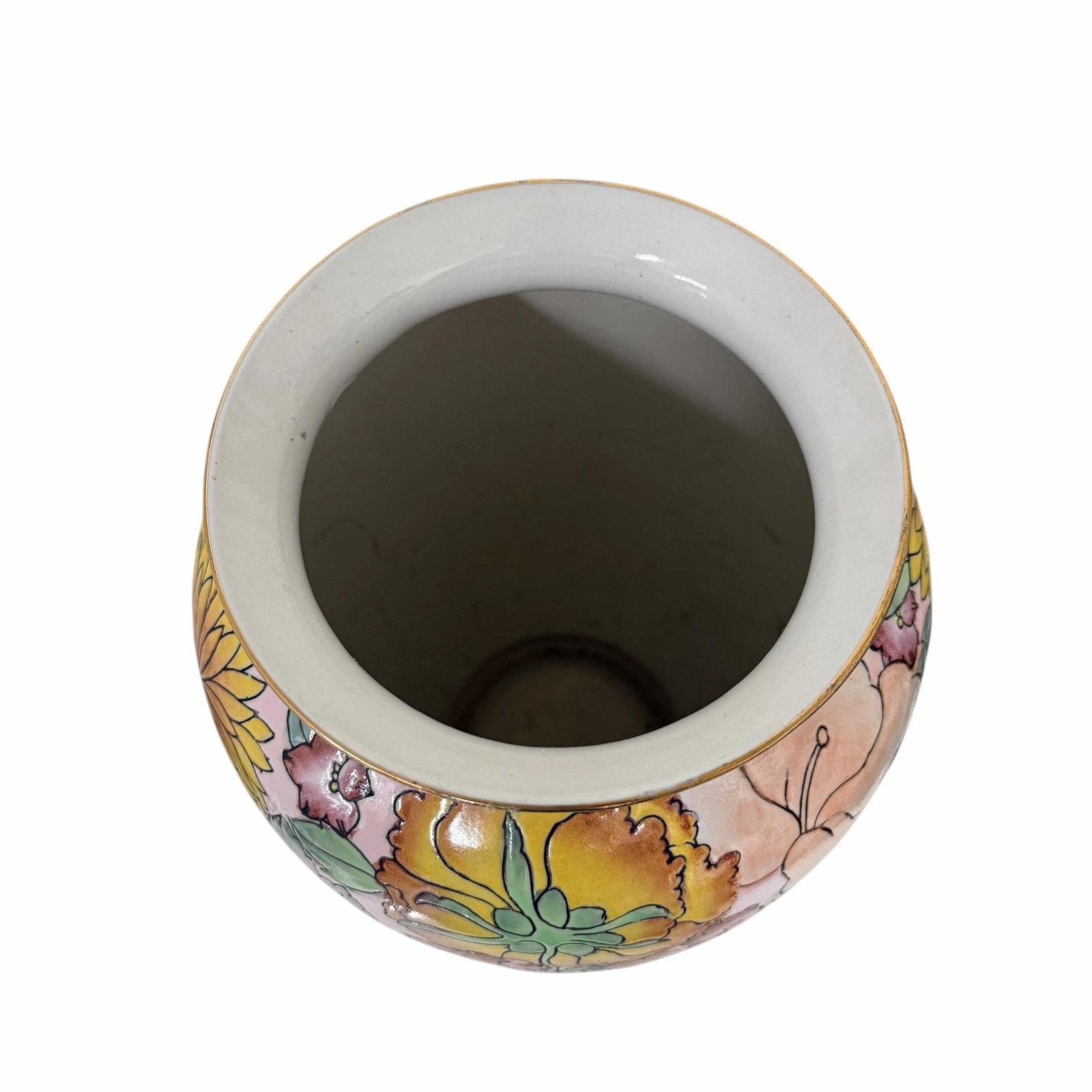 Vintage Hand Painted Rare Color Pink Chinoiserie Vase With Turquoise, Saffron, Aqua and Pinks, Flora - 6