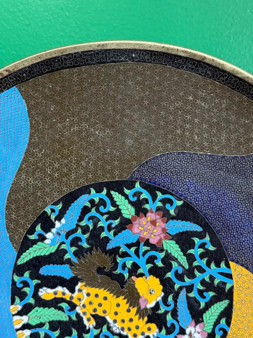 Rare Meiji Period Japanese Cloisonne Charger With Shishi, Circa 1880 - 2