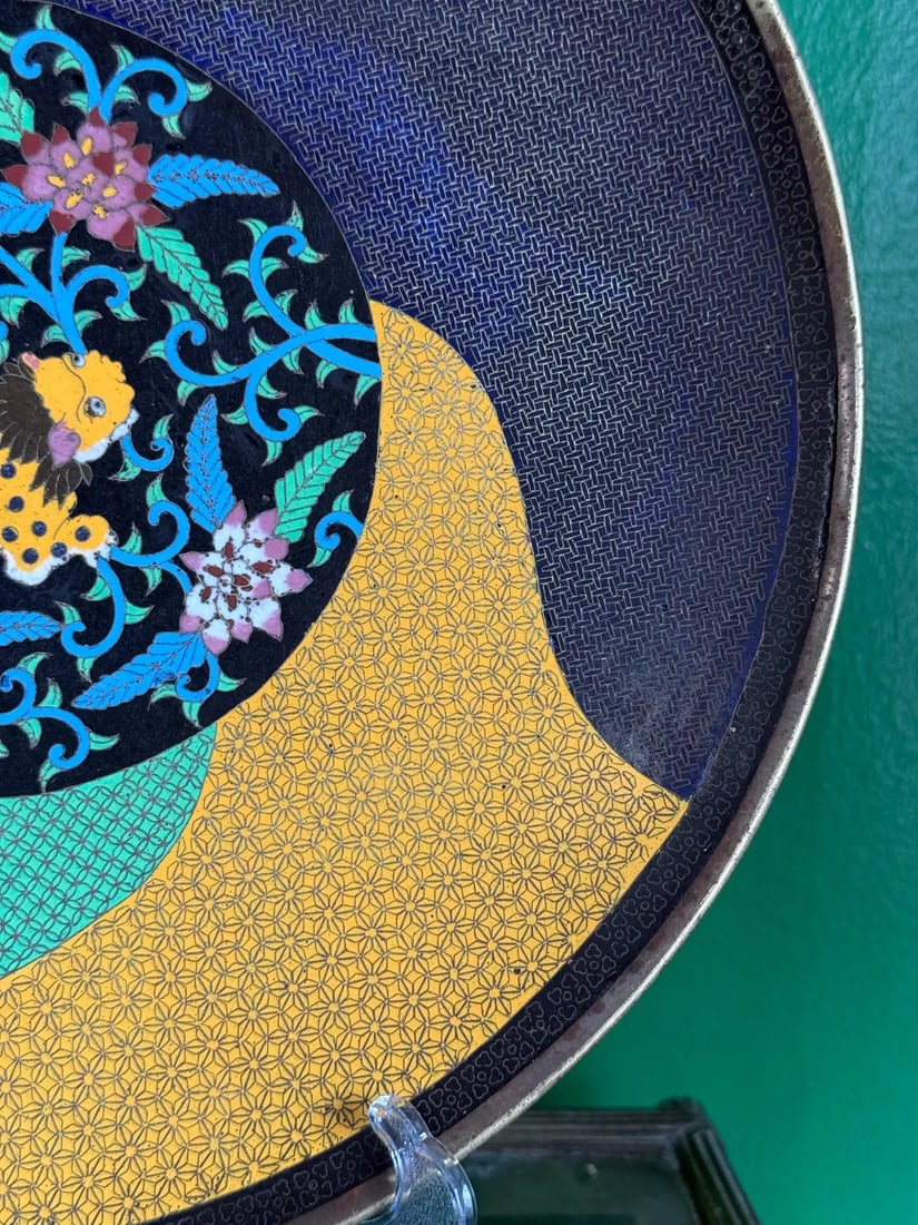 Rare Meiji Period Japanese Cloisonne Charger With Shishi, Circa 1880 - 4