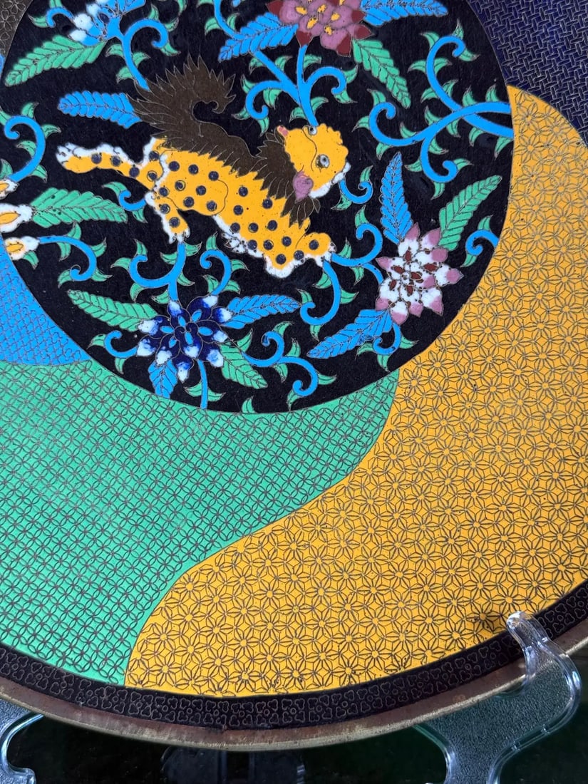 Rare Meiji Period Japanese Cloisonne Charger With Shishi, Circa 1880 - 9