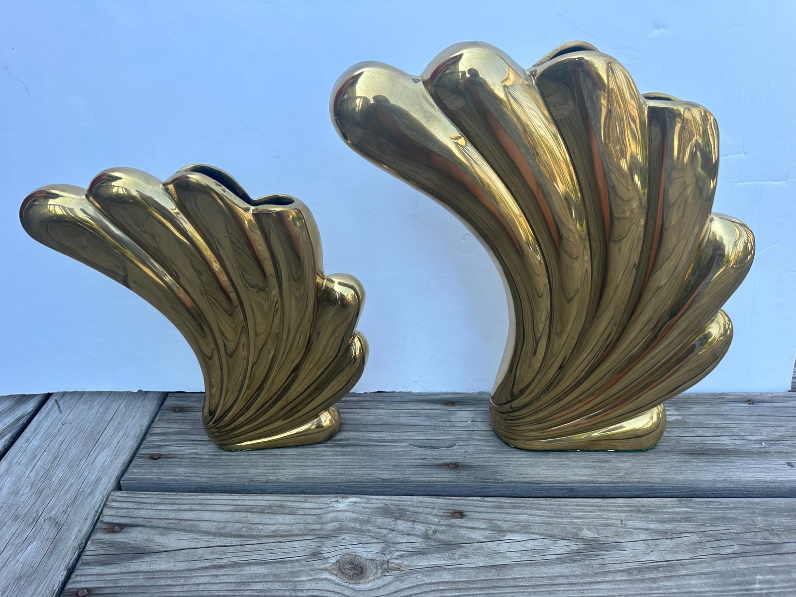 1980s Dolbi Cashier Cast Brass Vases -a Pair - 3