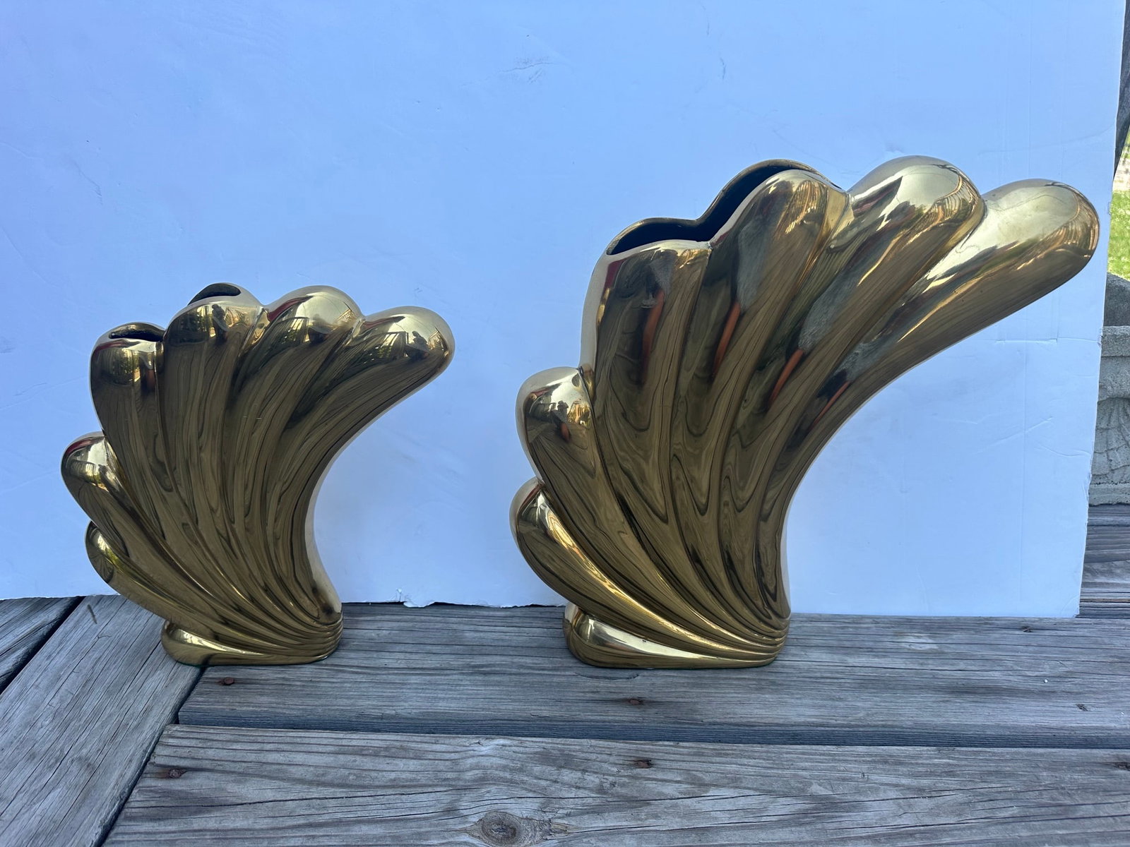 1980s Dolbi Cashier Cast Brass Vases -a Pair - 4