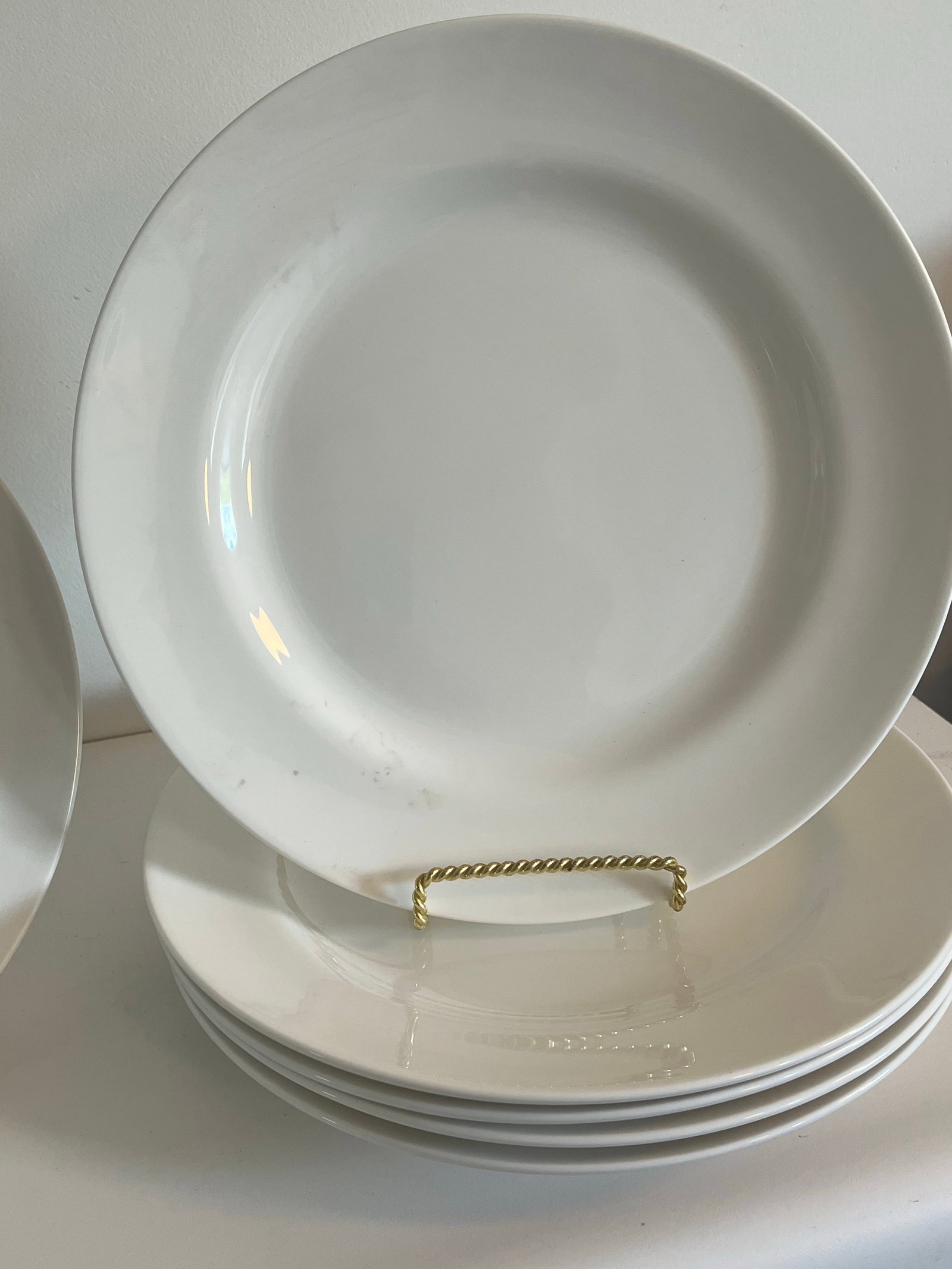 1990s Set of 6 Large White Porcelain Dinner or Service Plates - 6