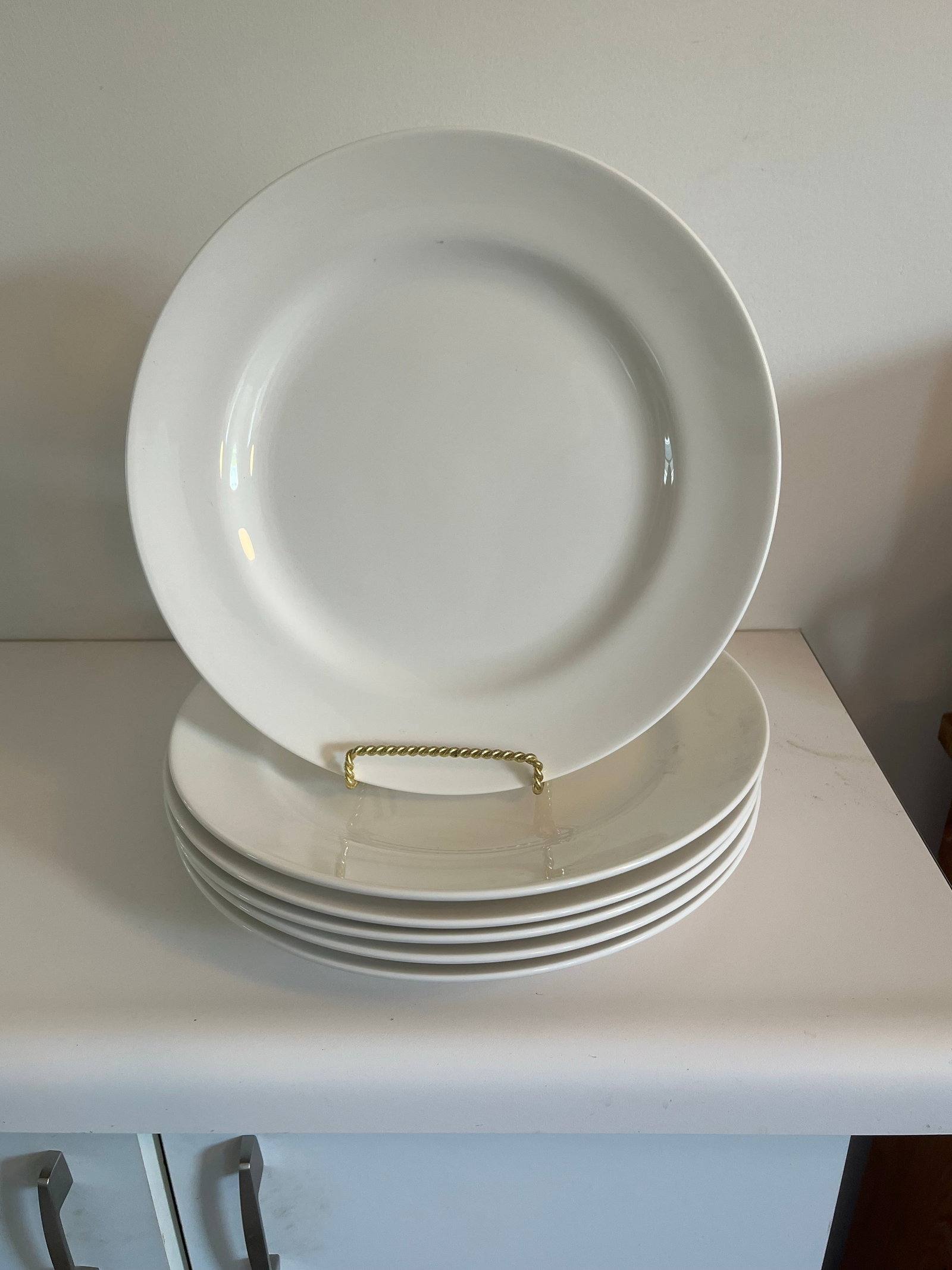 1990s Set of 6 Large White Porcelain Dinner or Service Plates - 7