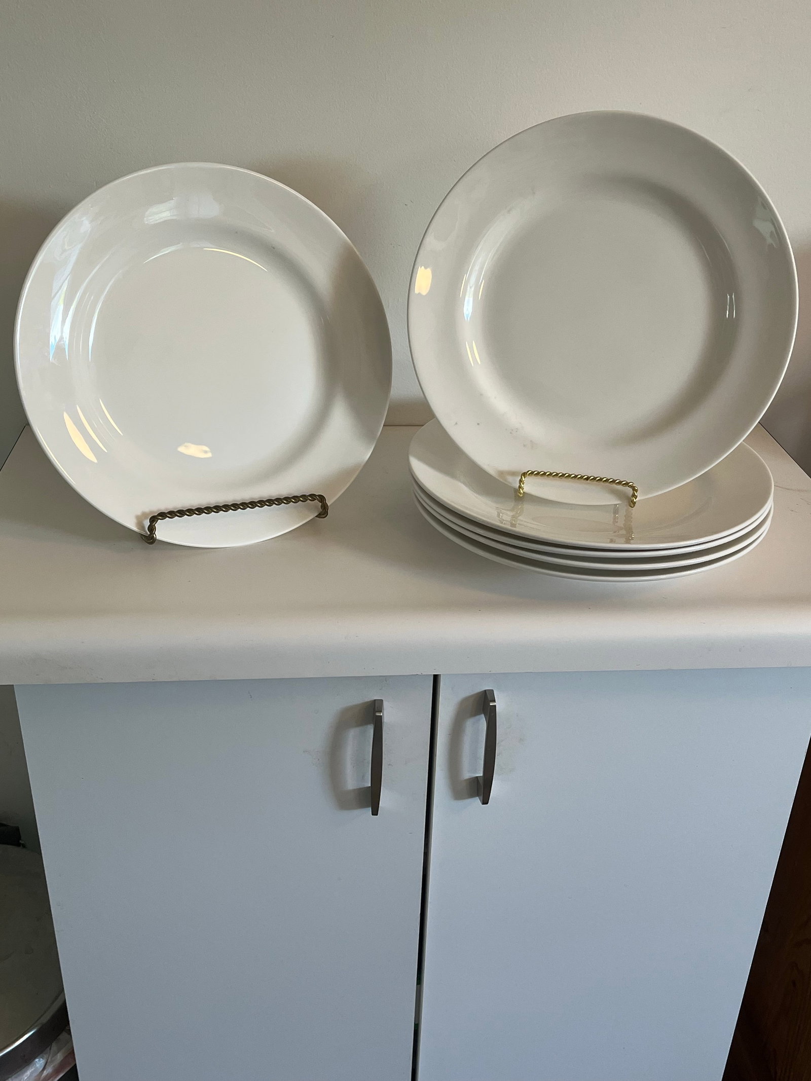 1990s Set of 6 Large White Porcelain Dinner or Service Plates - 8