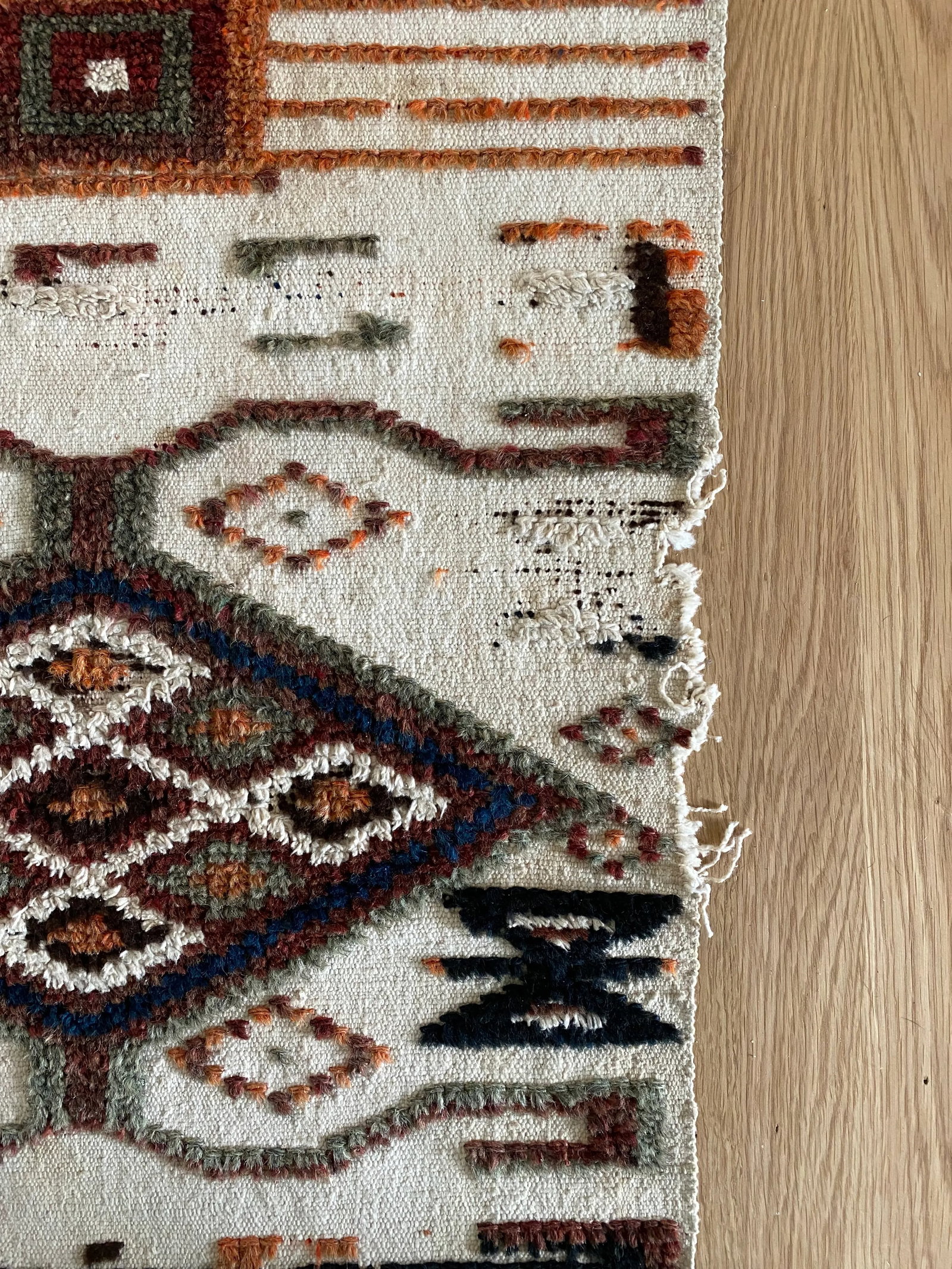 Long Vintage Wool and Cotton Pictorial Textile Runner - 12