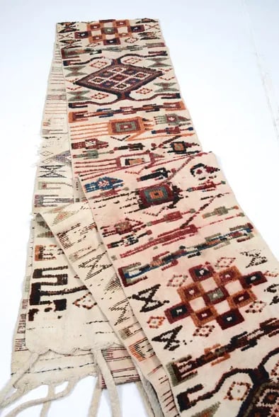 Long Vintage Wool and Cotton Pictorial Textile Runner - 2