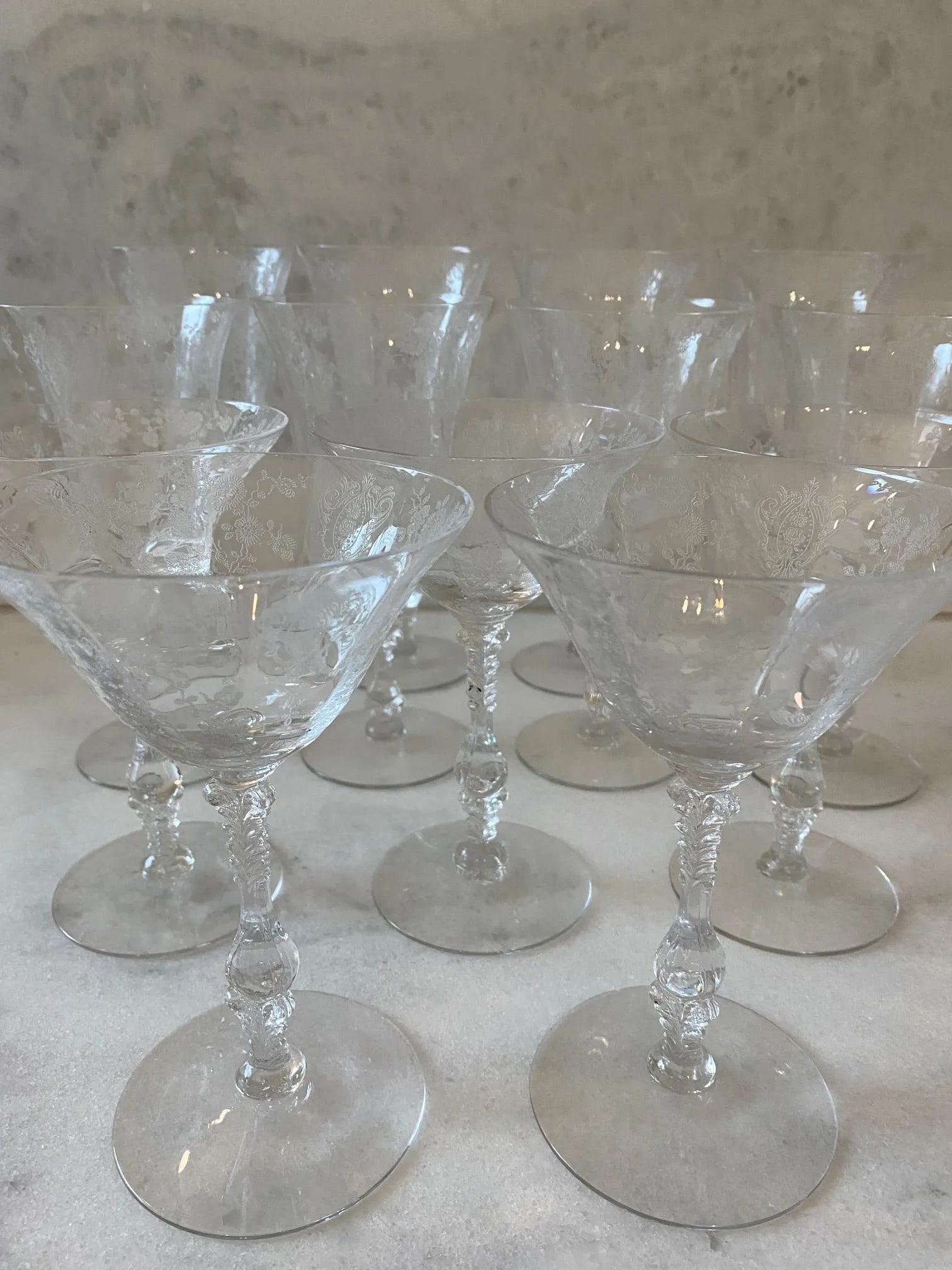 Vintage Etched Floral Glasses - Set of 13 - 11