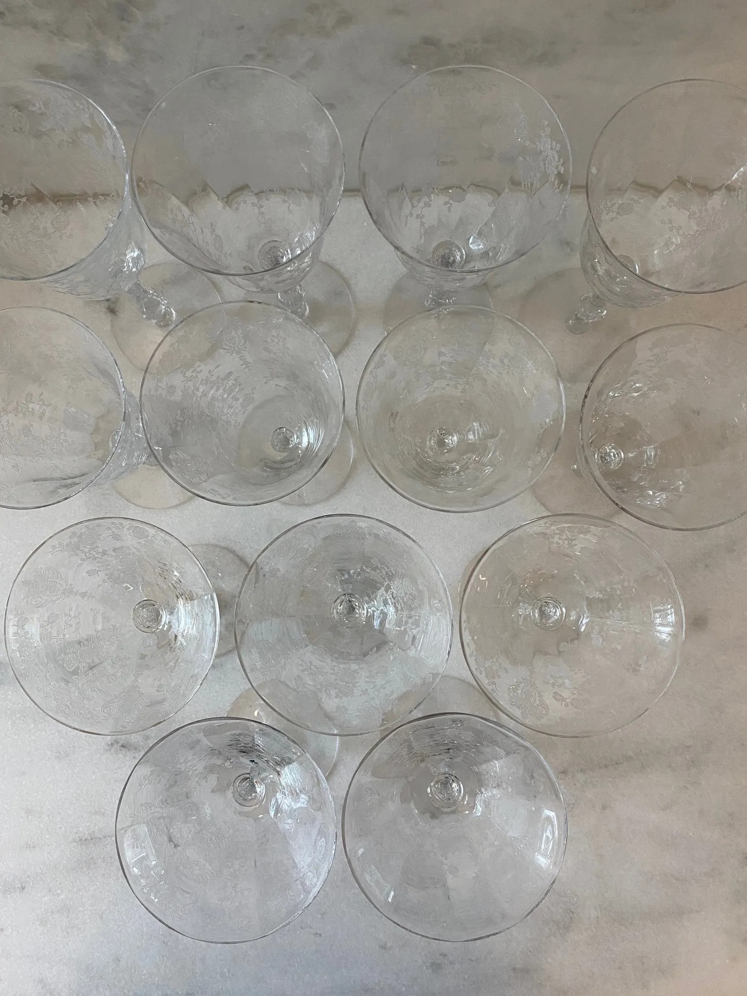 Vintage Etched Floral Glasses - Set of 13 - 12