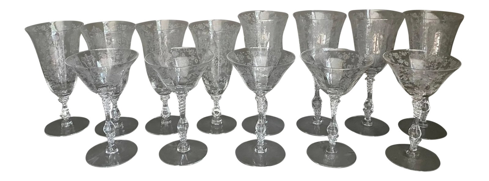 Vintage Etched Floral Glasses - Set of 13 (1 of 13)