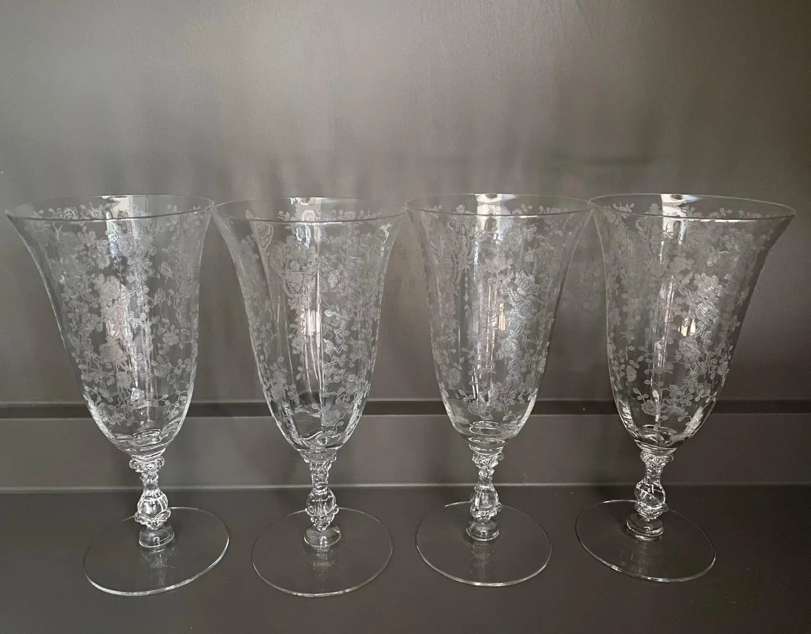 Vintage Etched Floral Glasses - Set of 13 - 2