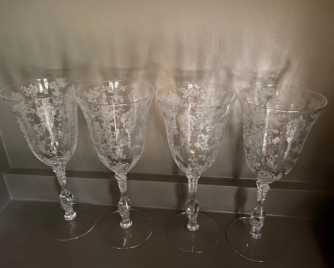 Vintage Etched Floral Glasses - Set of 13 - 3