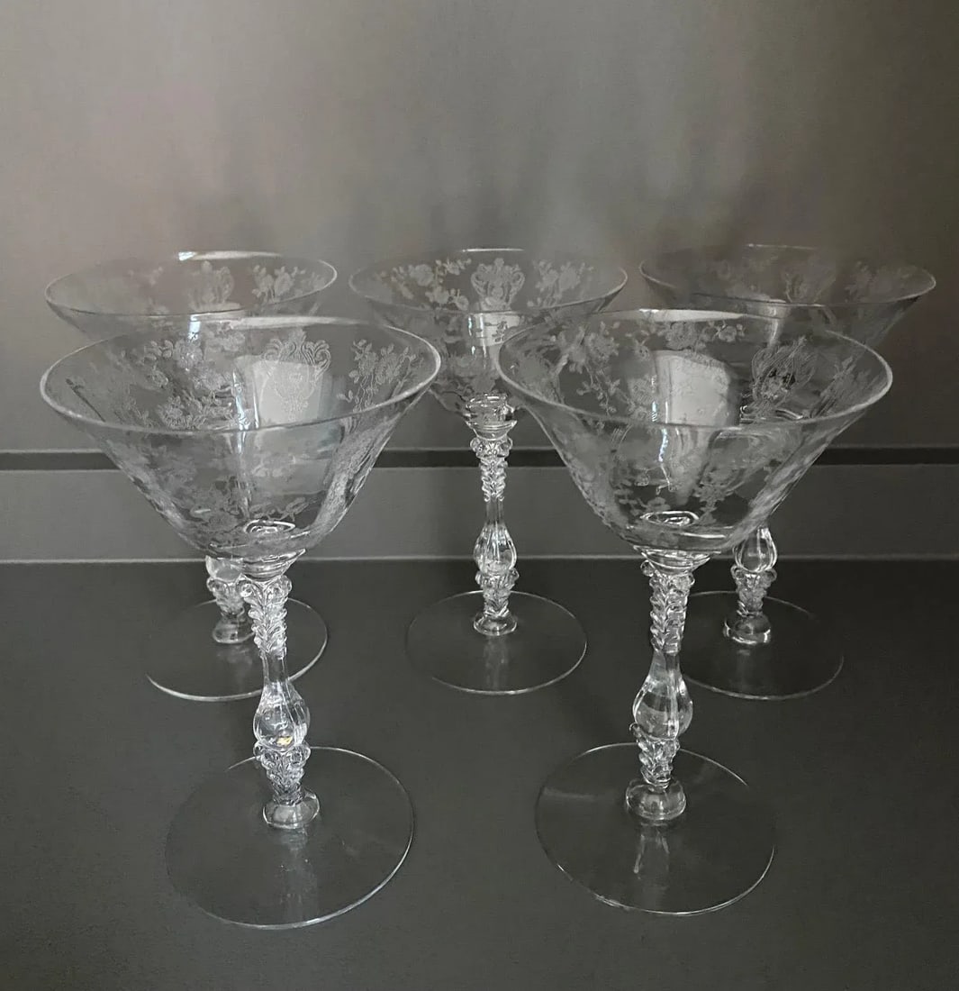 Vintage Etched Floral Glasses - Set of 13 - 4