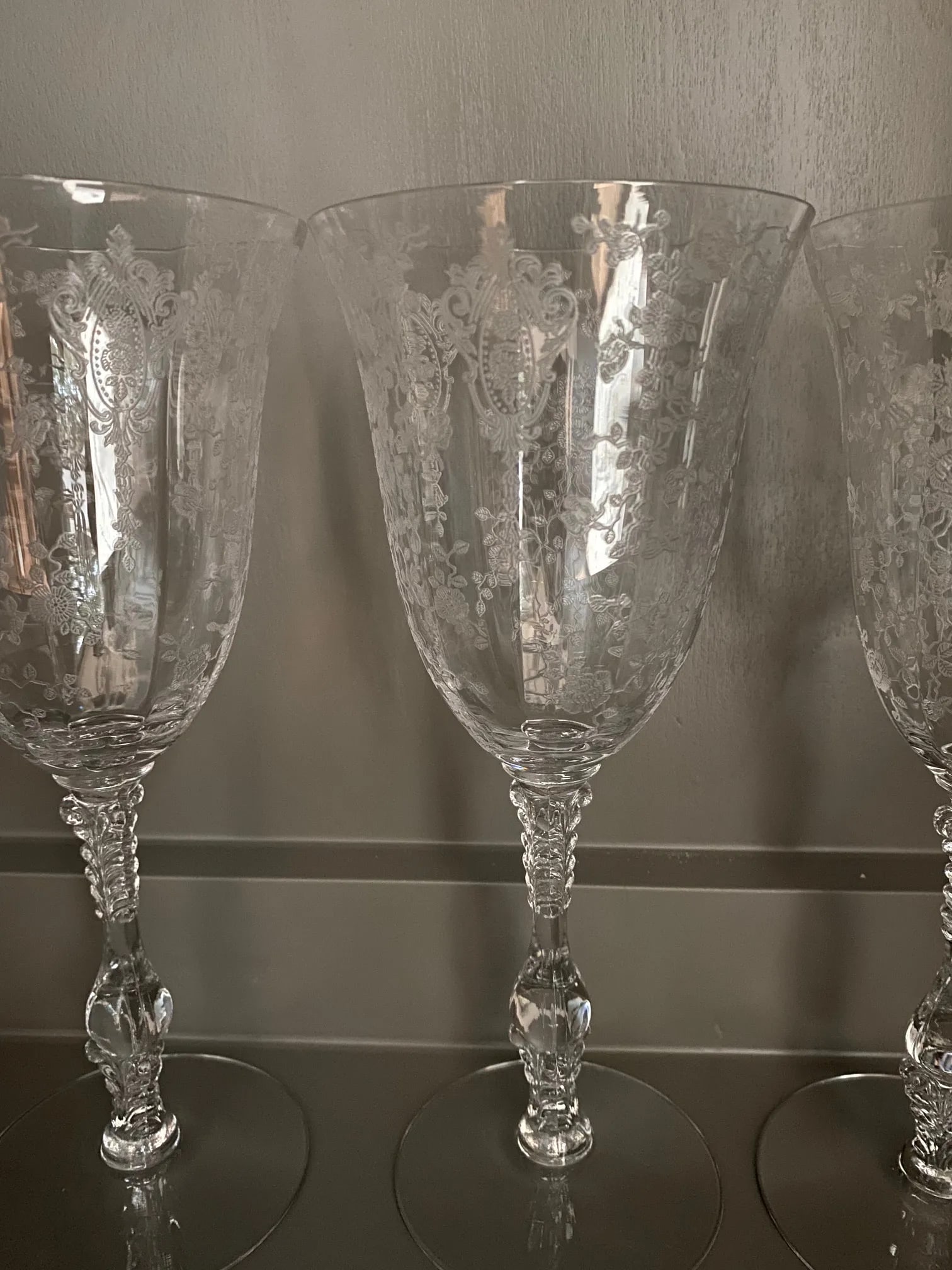 Vintage Etched Floral Glasses - Set of 13 - 5