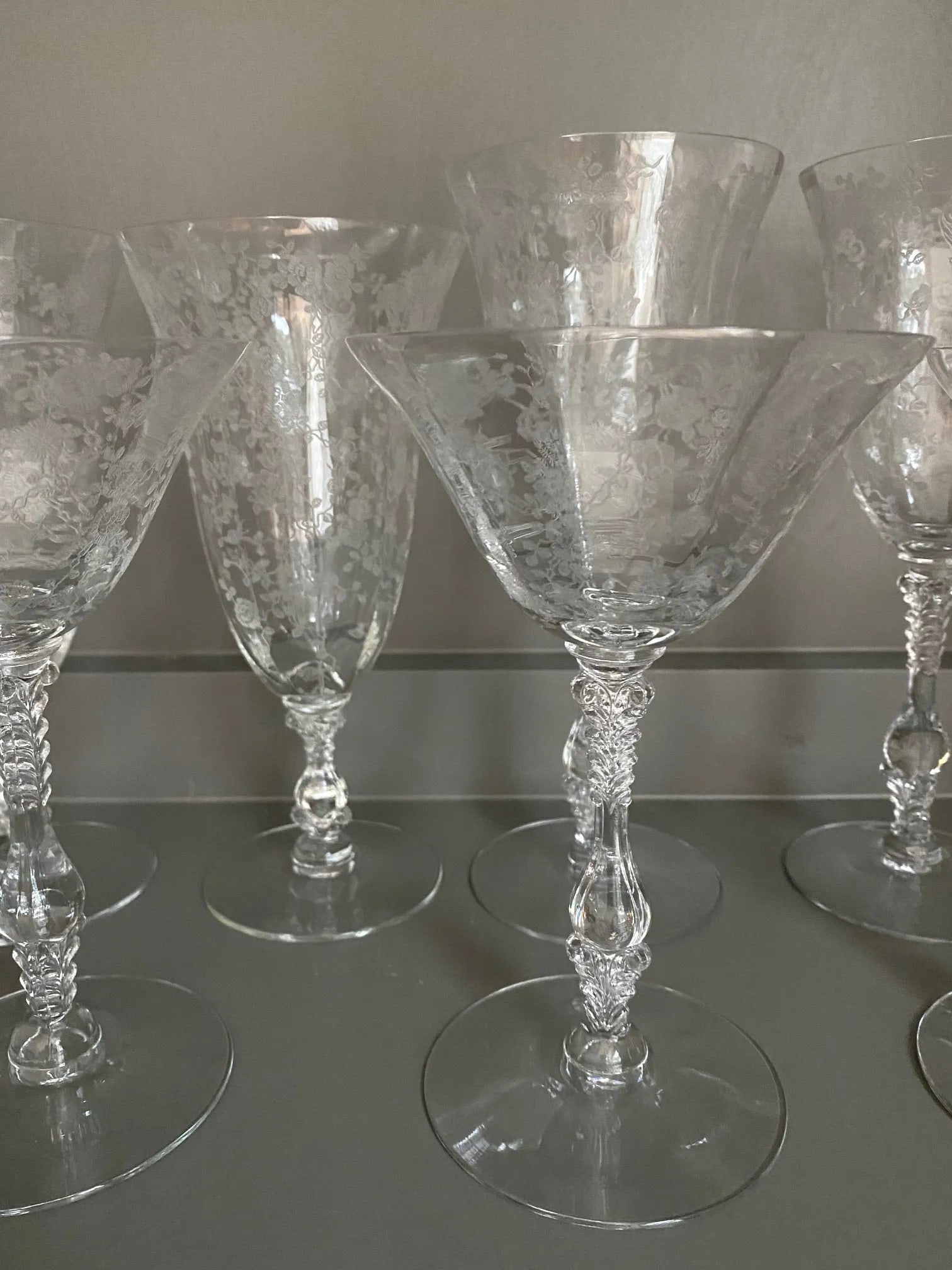 Vintage Etched Floral Glasses - Set of 13 - 9