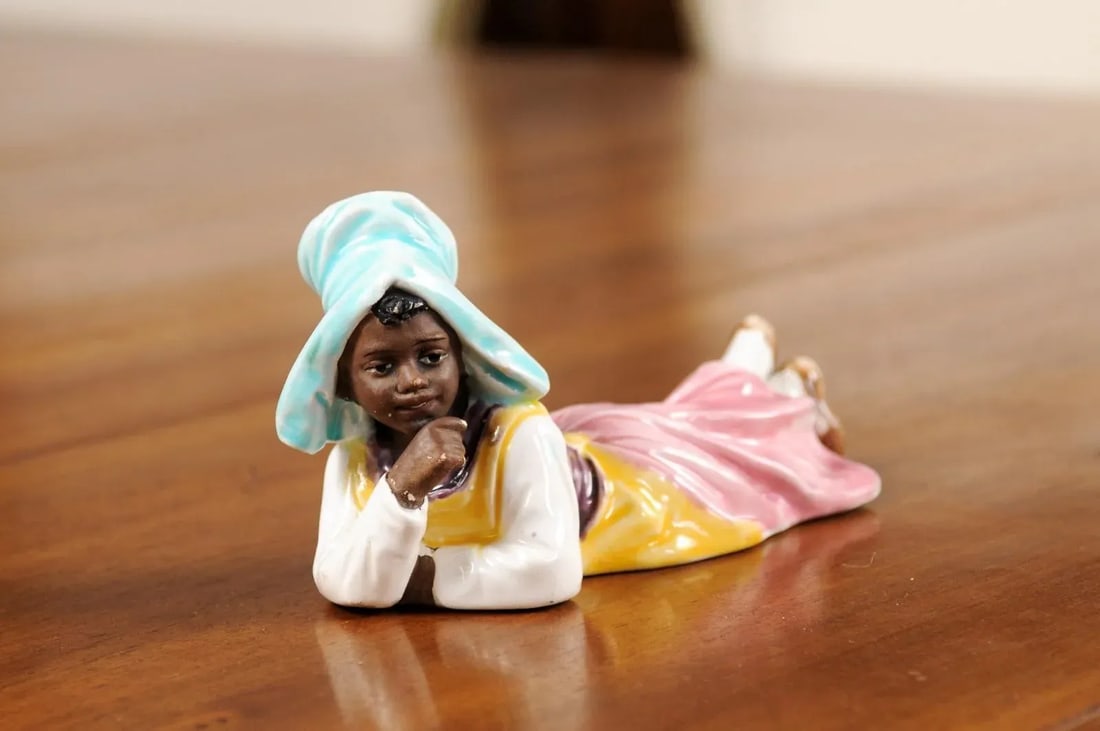 Vintage Petite English Porcelain Figurine Depicting a Young Girl Laying on the Ground - 6