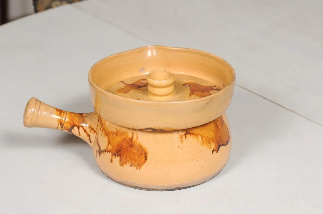 19th Century French Yellow Glazed Pottery Steamer with Lid and Rust Accents - 10