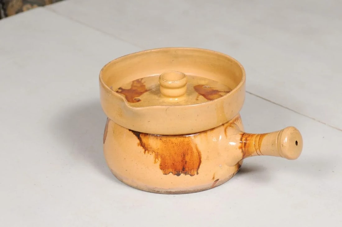 19th Century French Yellow Glazed Pottery Steamer with Lid and Rust Accents - 12