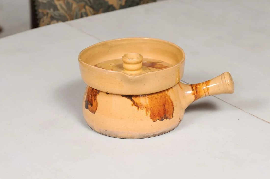 19th Century French Yellow Glazed Pottery Steamer with Lid and Rust Accents - 3