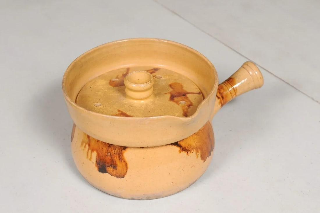 19th Century French Yellow Glazed Pottery Steamer with Lid and Rust Accents - 6