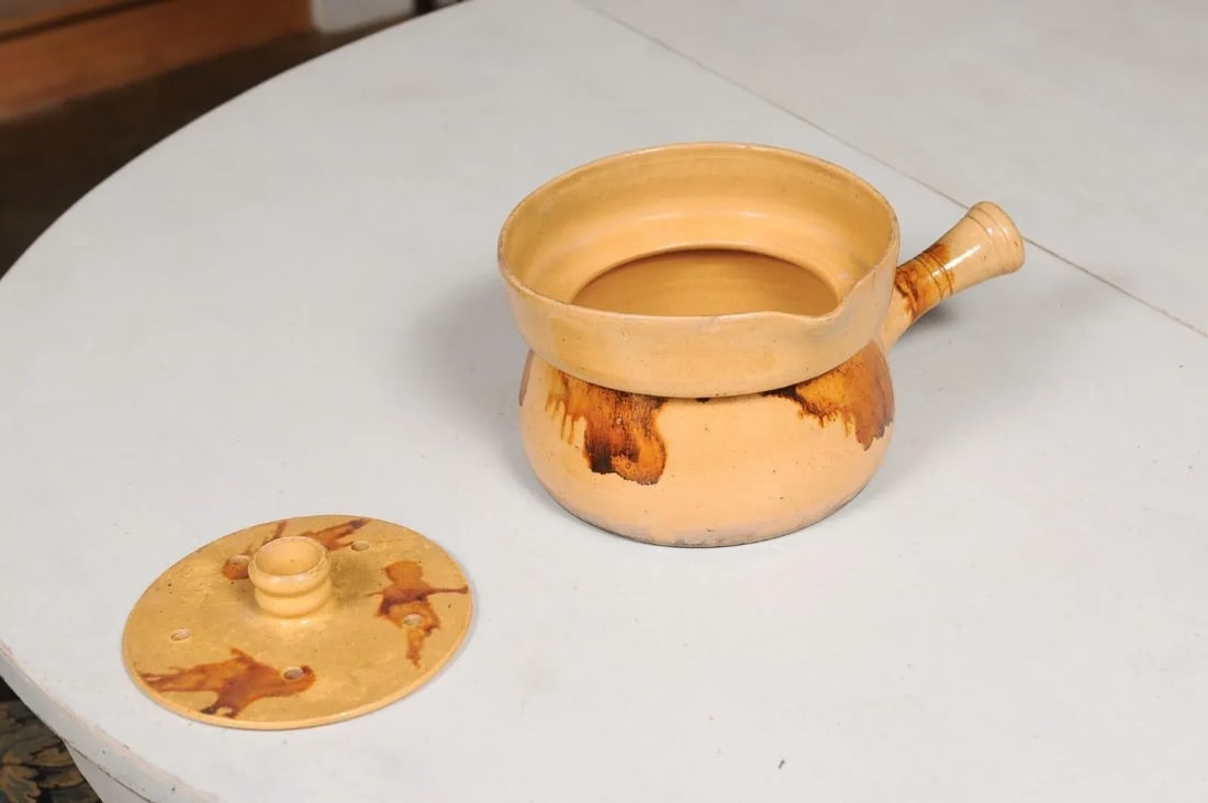 19th Century French Yellow Glazed Pottery Steamer with Lid and Rust Accents - 7