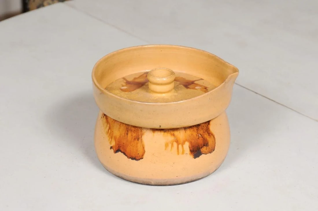 19th Century French Yellow Glazed Pottery Steamer with Lid and Rust Accents - 8