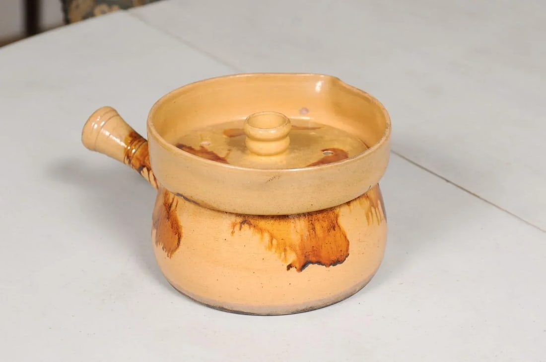 19th Century French Yellow Glazed Pottery Steamer with Lid and Rust Accents - 9