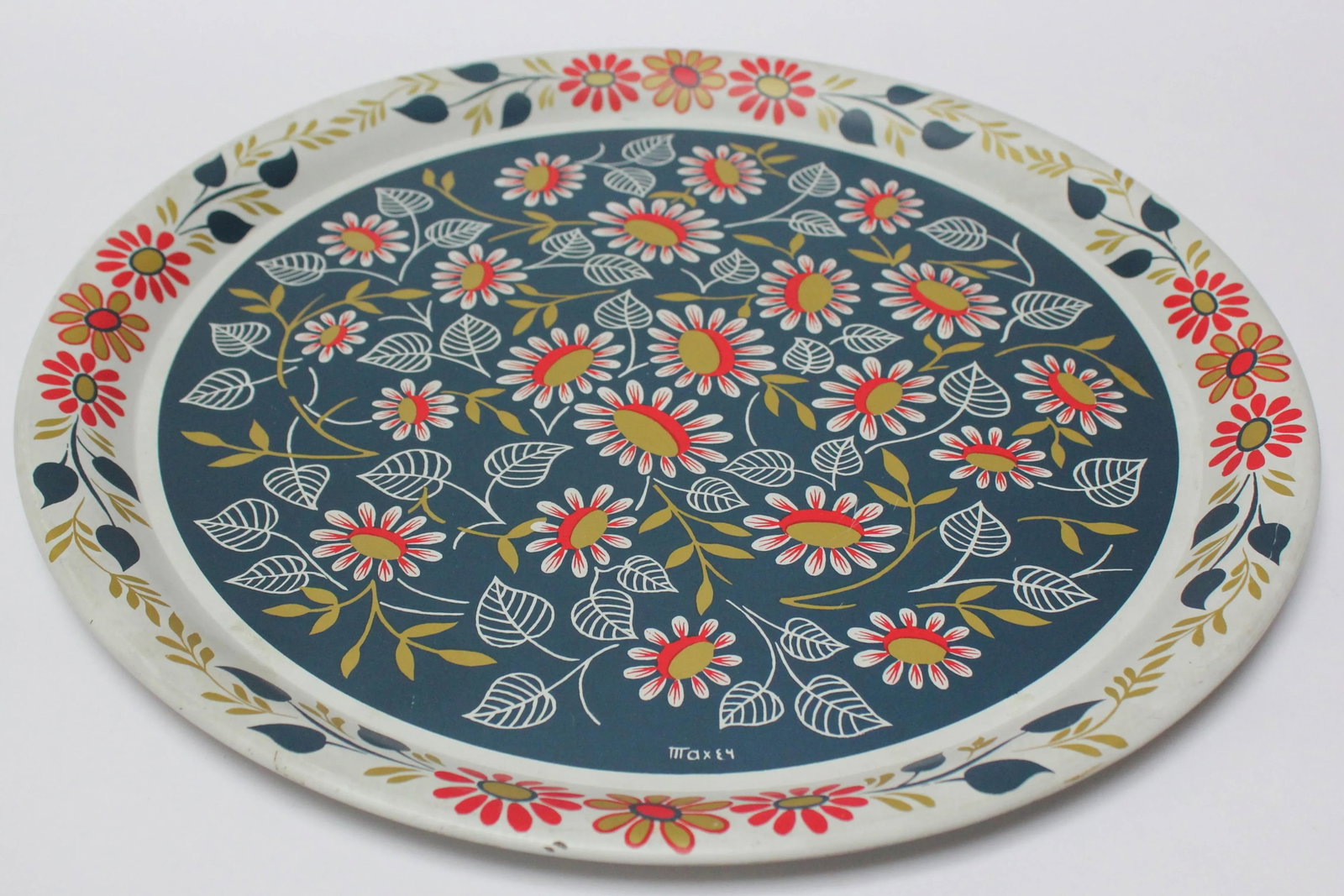 Maxey Folk Art Painted Metal Floral Decorative Tray - 2