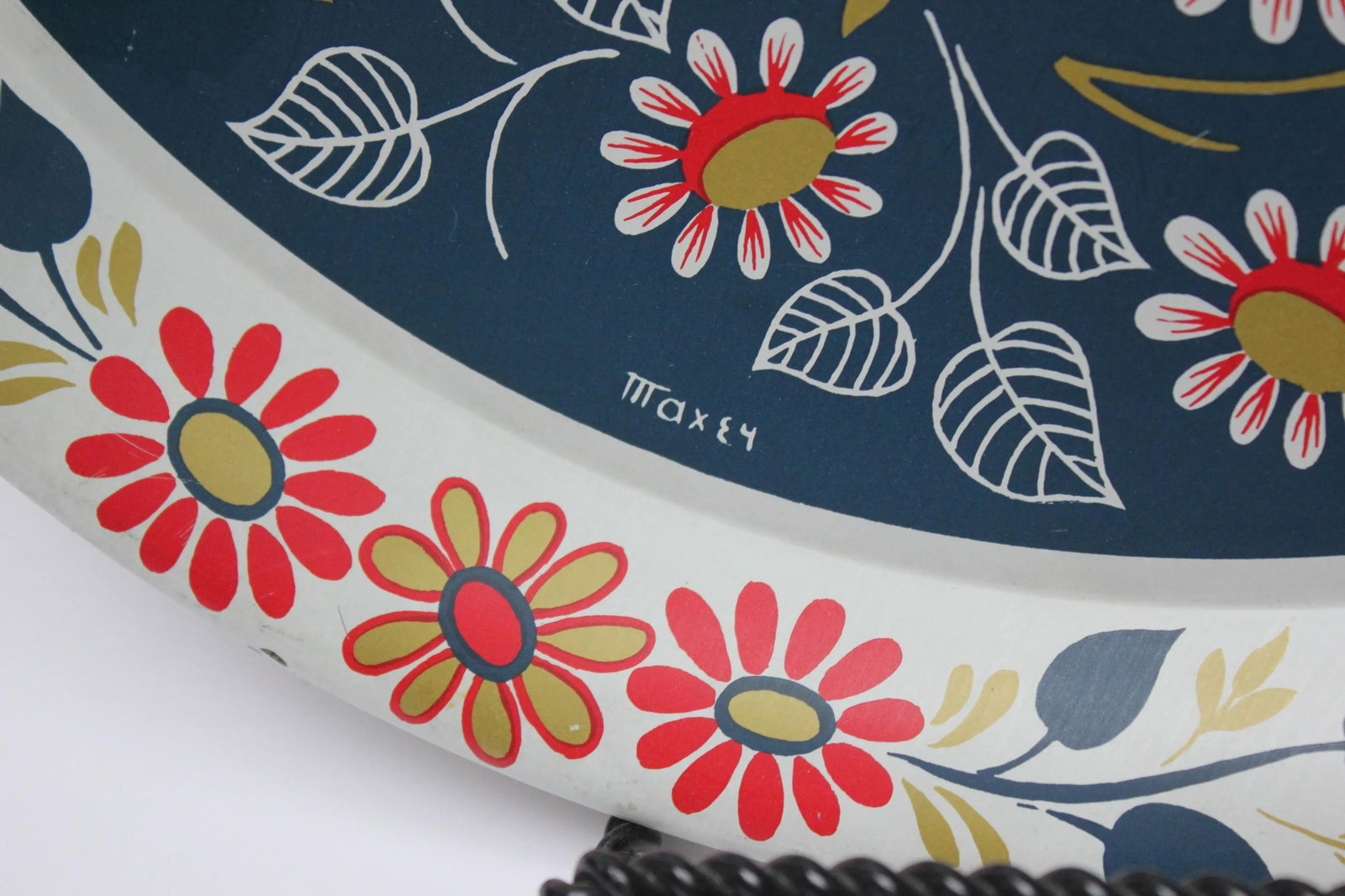Maxey Folk Art Painted Metal Floral Decorative Tray - 7