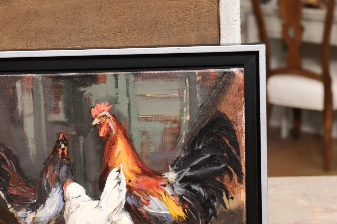 French Late 20th Century Framed and Signed Oil on Canvas Barnyard Scene Painting - 10