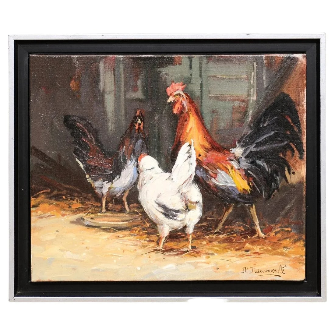 French Late 20th Century Framed and Signed Oil on Canvas Barnyard Scene Painting - 13