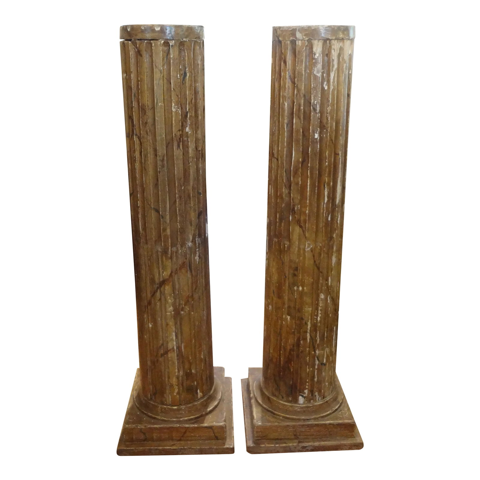 Pair of 18th Century French Louis XVI Carved Wood Fluted Column Pedestals (1 of 13)