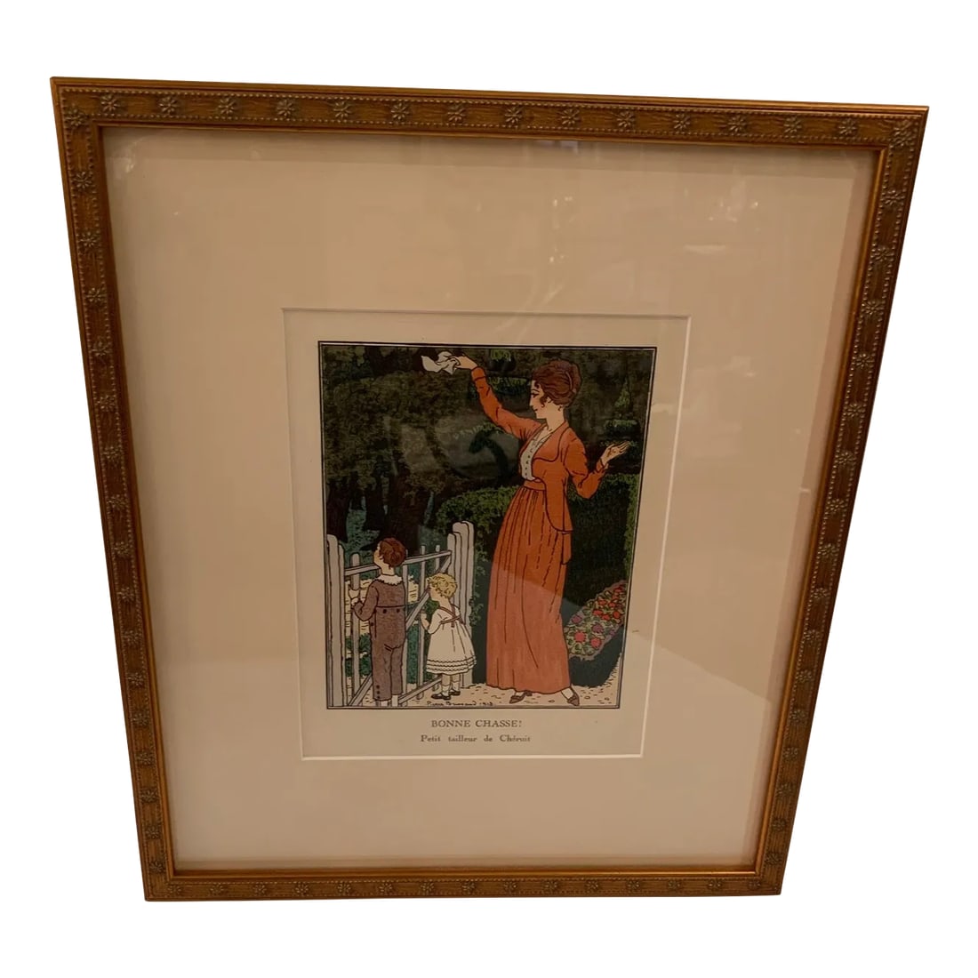 Gazette Du Bon Ton Illustration Print: Reproduction of one of the marvelous illustrations from Gazette Du Bon Ton, a legendary Paris fashion magazine in the early 1900s. Beautiful custom frame. Condition: Alterations: Original Condition