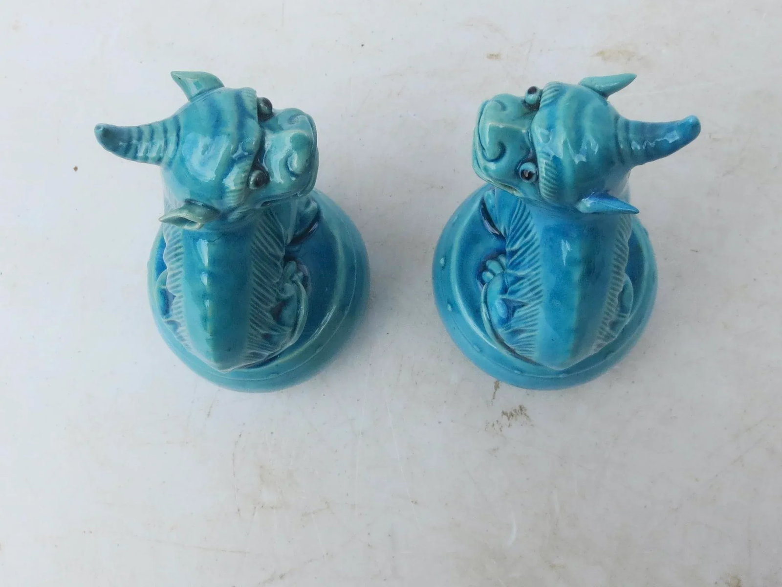 Mid 20th Century Chinese Turquoise Glazed Kylin - a Pair - 5