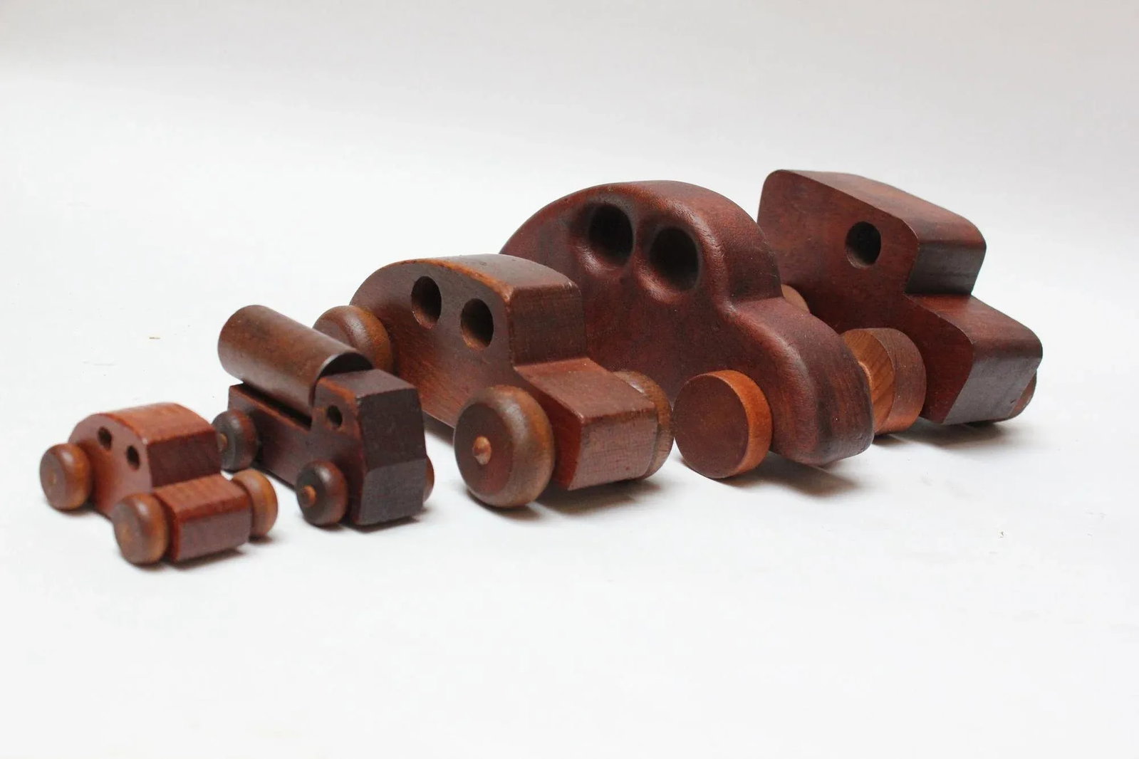 Collection of Five Vintage Handmade Wooden Cars and Trucks - 13