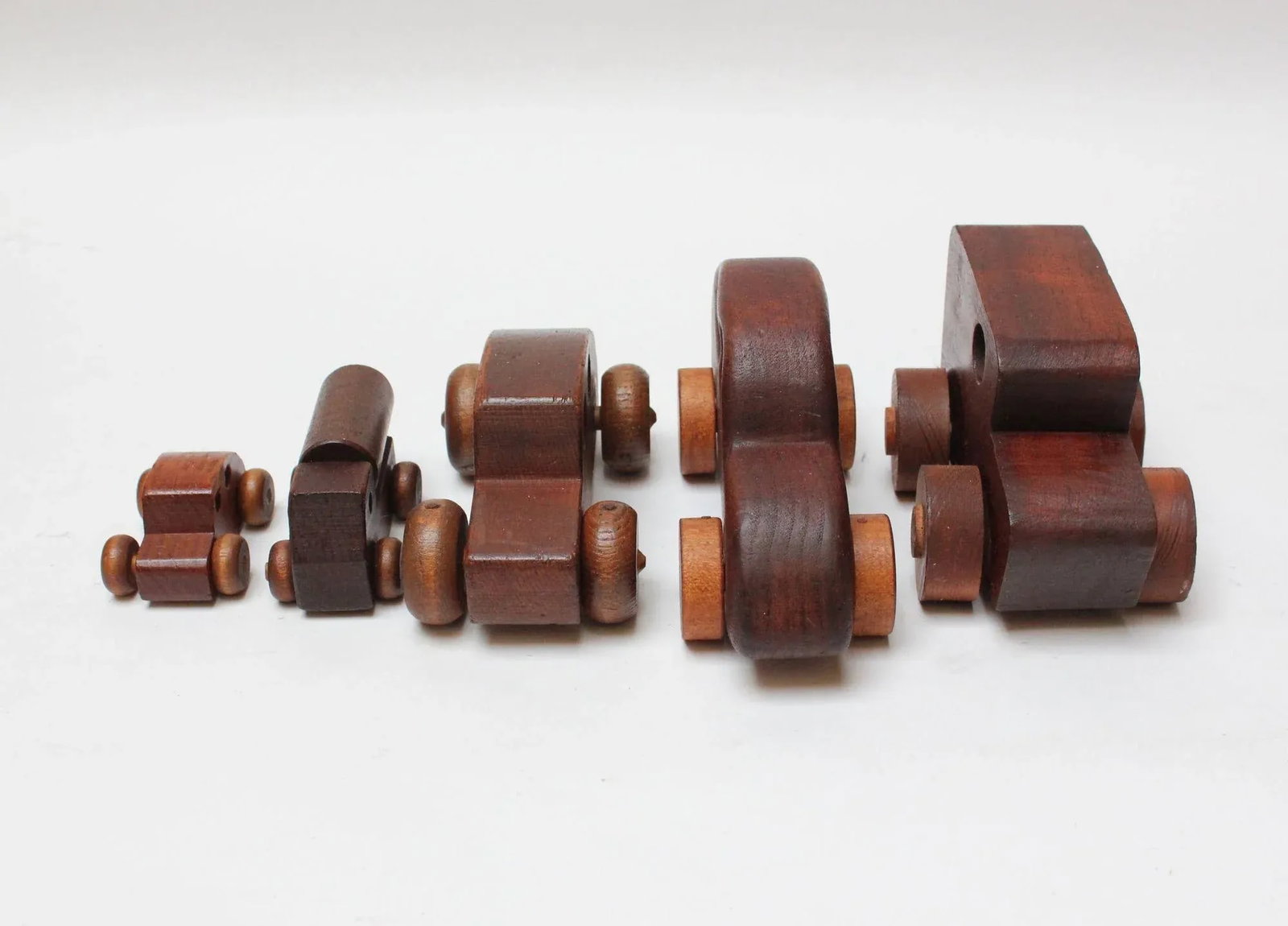 Collection of Five Vintage Handmade Wooden Cars and Trucks - 3