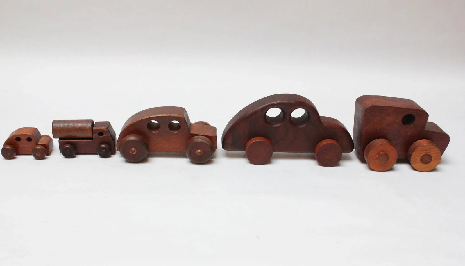 Collection of Five Vintage Handmade Wooden Cars and Trucks - 4