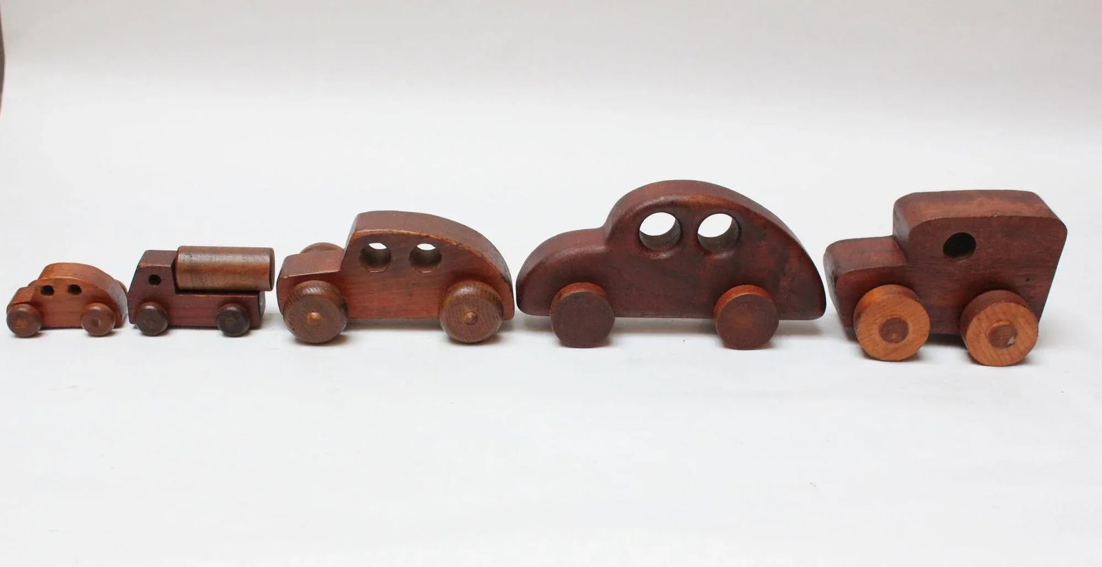 Collection of Five Vintage Handmade Wooden Cars and Trucks - 6