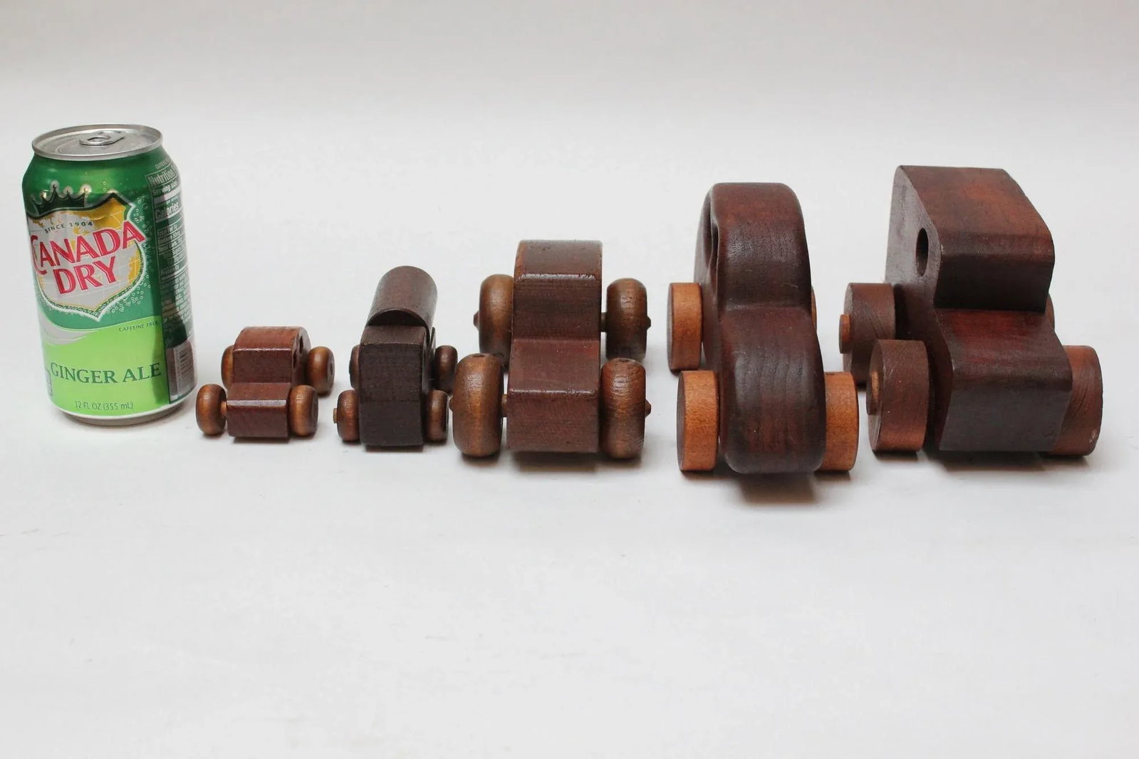 Collection of Five Vintage Handmade Wooden Cars and Trucks - 7